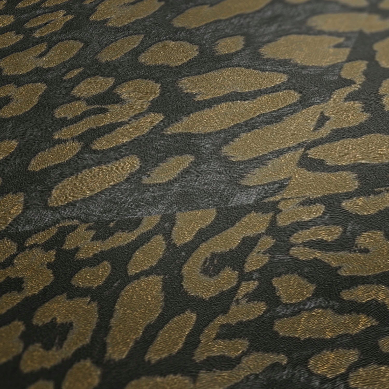 Leopardenmuster Lodge, Desert strukturiert, animal gold/schwarz Fellimitat, Tapete gemustert, living walls print, Vliestapete