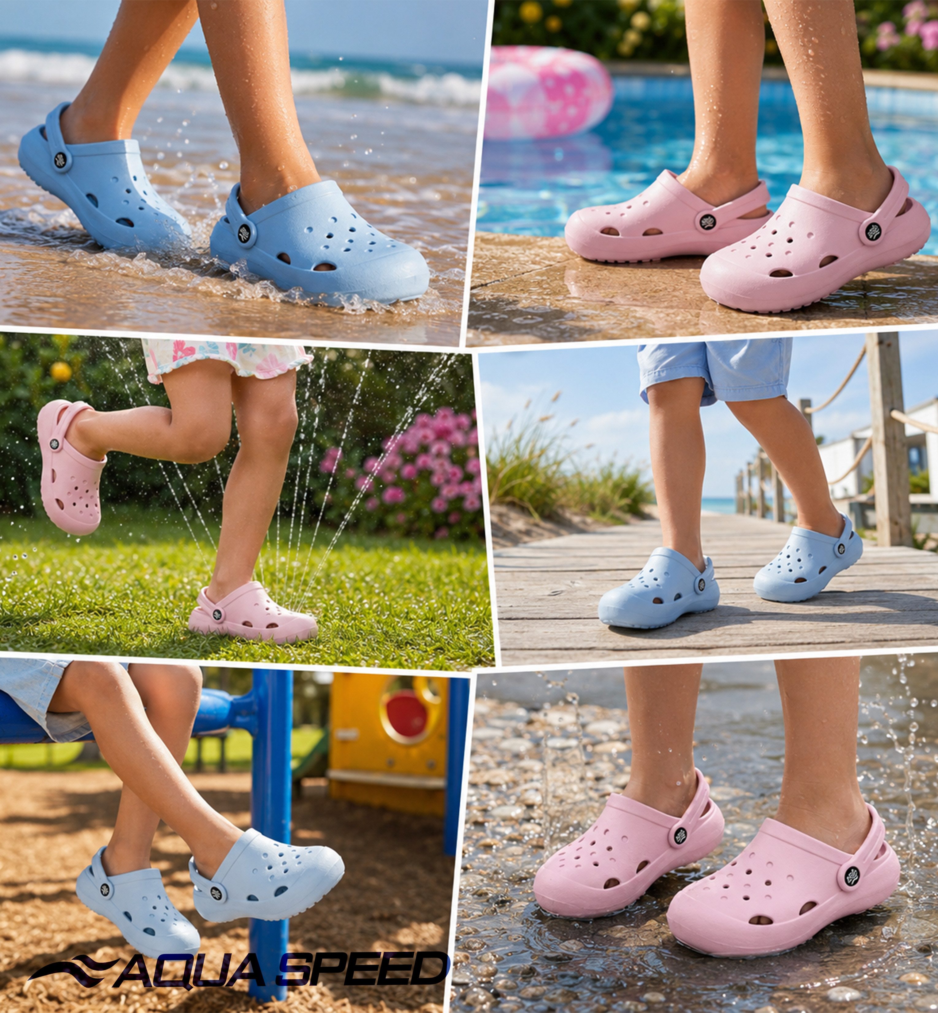 Aqua Speed LUGO Kinder Badelatschen – Für Dusche & Pool mit Handtuch im Set Badepantolette (Praktische Badelatschen für Kinder – geeignet für Schwimmbad & Reise – Bild 4 von 5