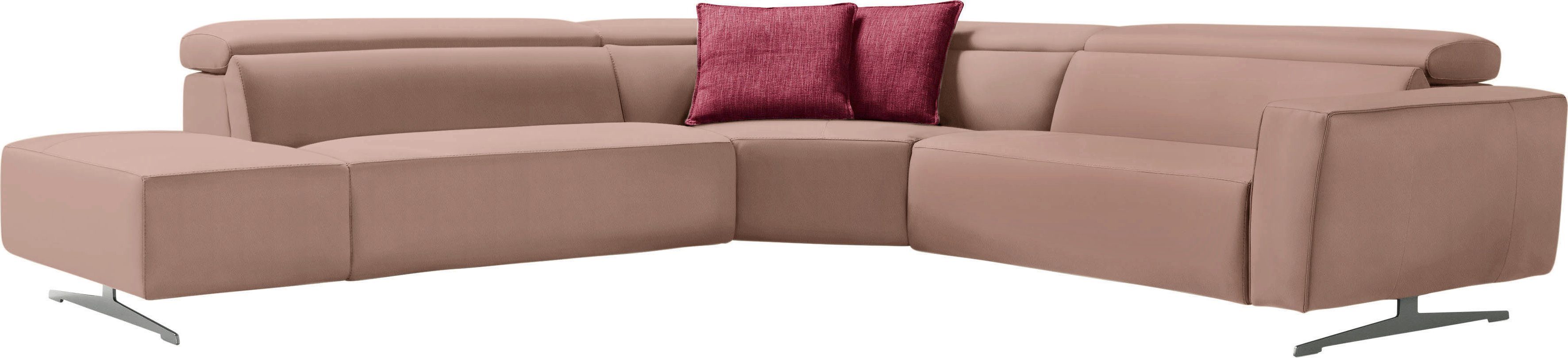 Egoitaliano Ecksofa Stefanie-e, Designsofa der Extraklasse, bequem mit hohem Sitzkomfort, mit Relaxfunktion und verstellbaren Kopfteilelementen