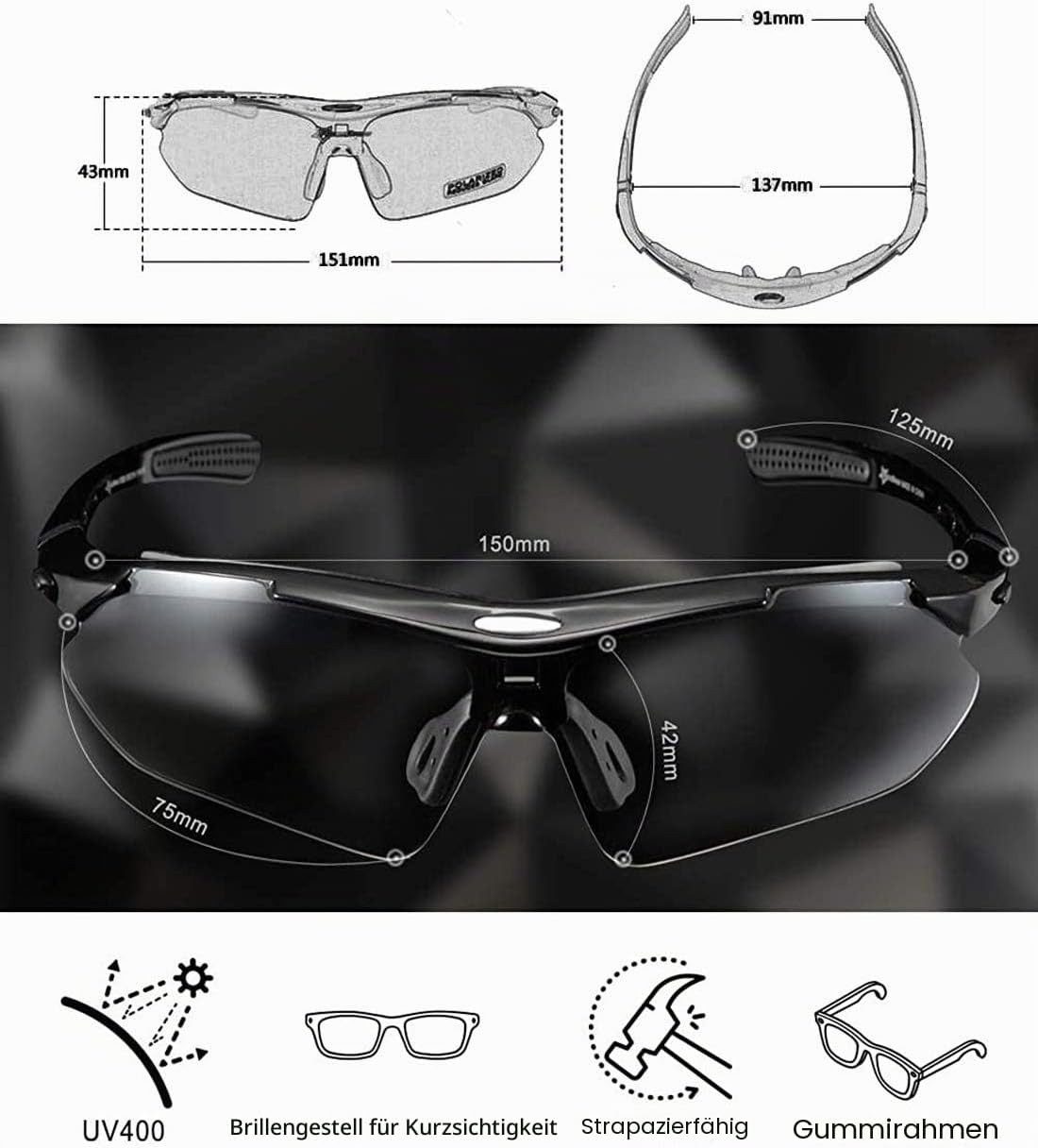 ROCKBROS Fahrradbrille Fahrradbrille mit 5 Wechselgläsern – Bild 5 von 5