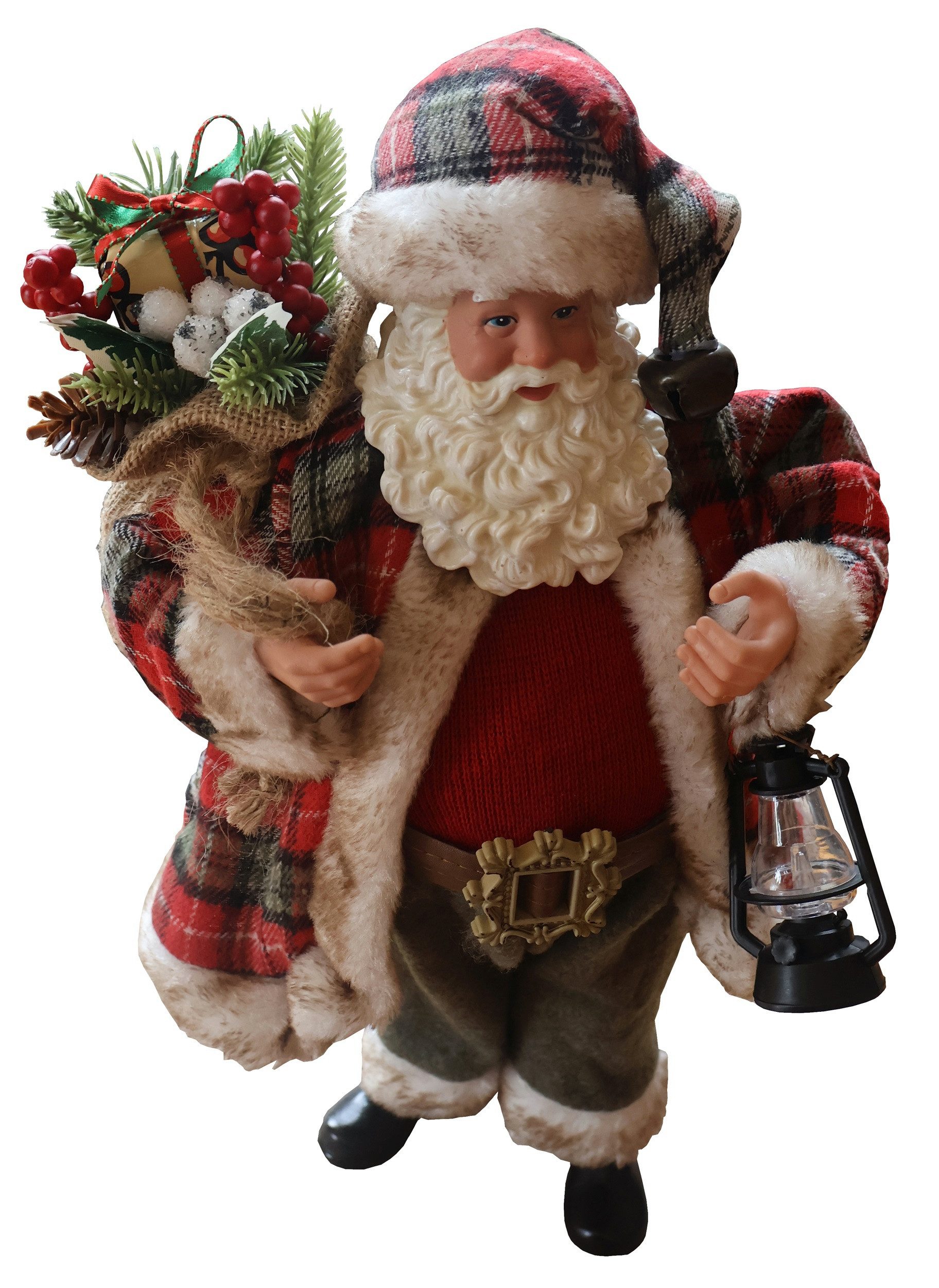 Weihnachtsmann Weihnachtsmann 38cm roter karierter Mantel Santa Clause Adventsdeko