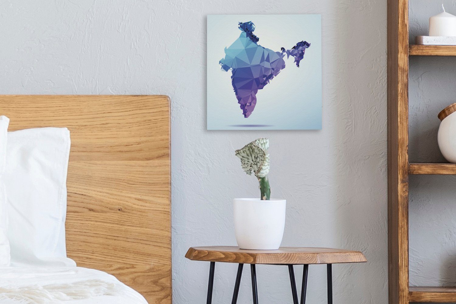 einer Karte Indien, St), Bilder Illustration violett-blauen von Leinwandbild OneMillionCanvasses® Schlafzimmer Wohnzimmer für Leinwand (1