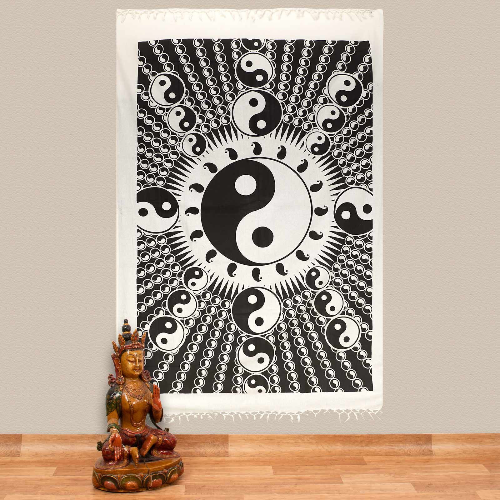 KUNST UND MAGIE Wandteppich Ying& Yang Dekotuch Große Tagesdecke Wandbehang Tuch ca. 140 x 220cm