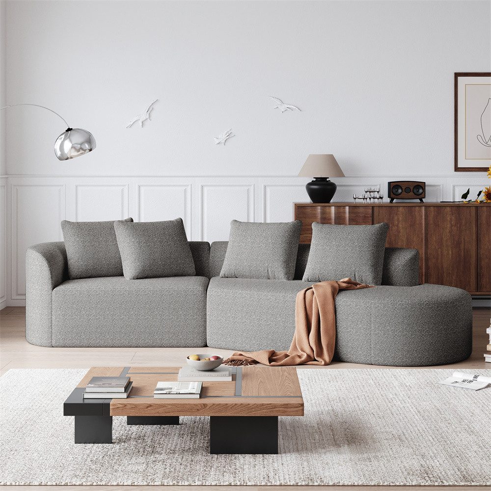 REDOM Ecksofa Modernes Chenille-Sofa, 4-Sitzer, übergroß & modern gepolstert, geschwungenes Ecksofa mit extra tiefer Sitzfläche & 4 Kissen 1 Teile, mit Relaxfunktion