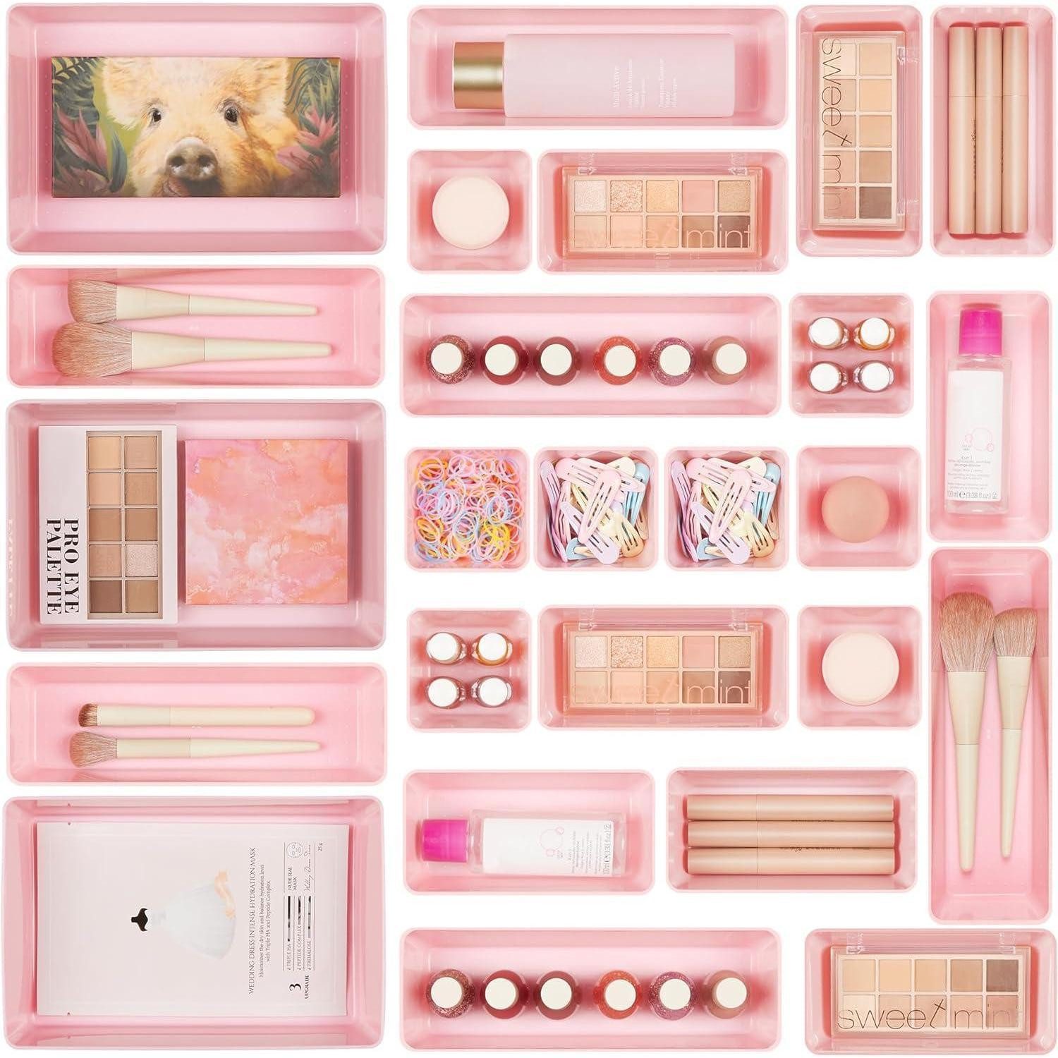 LuxusKollektion Schubladeneinsatz Schubladen Organizer Rosa 4 Größen Makeup Badezimmer Büro 25Pack Rosa (25 St)