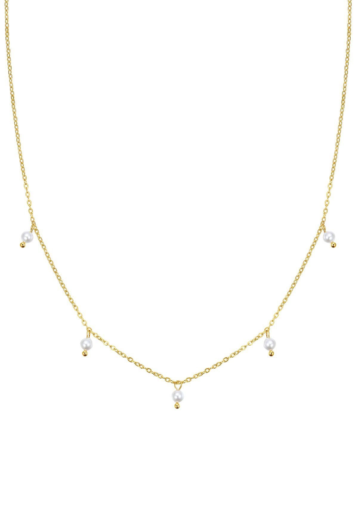 Perlenkette Damen Edelstahl hängend, Kette Perle 18K Gold Roségold