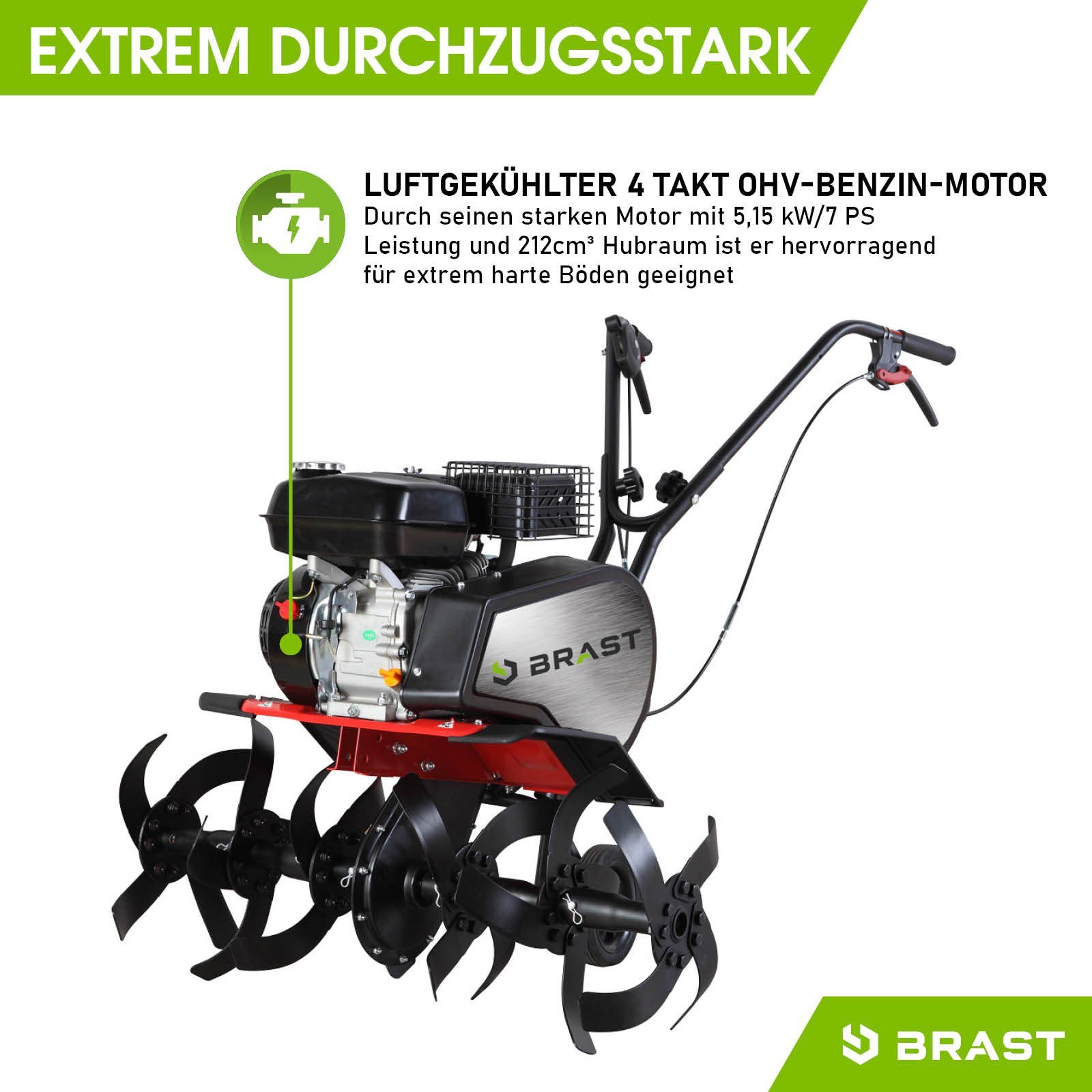 BRAST Benzinmotorhacke Gartenfräse 5,15kW(7PS), Luftgekühlter 4 Takt OHV-Motor, 3 Arbeitsbreiten: 33cm, 62cm und 85cm