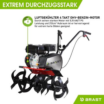 BRAST Benzinmotorhacke Gartenfräse 5,15kW(7PS), Luftgekühlter 4 Takt OHV-Motor, 3 Arbeitsbreiten: 33cm, 62cm und 85cm