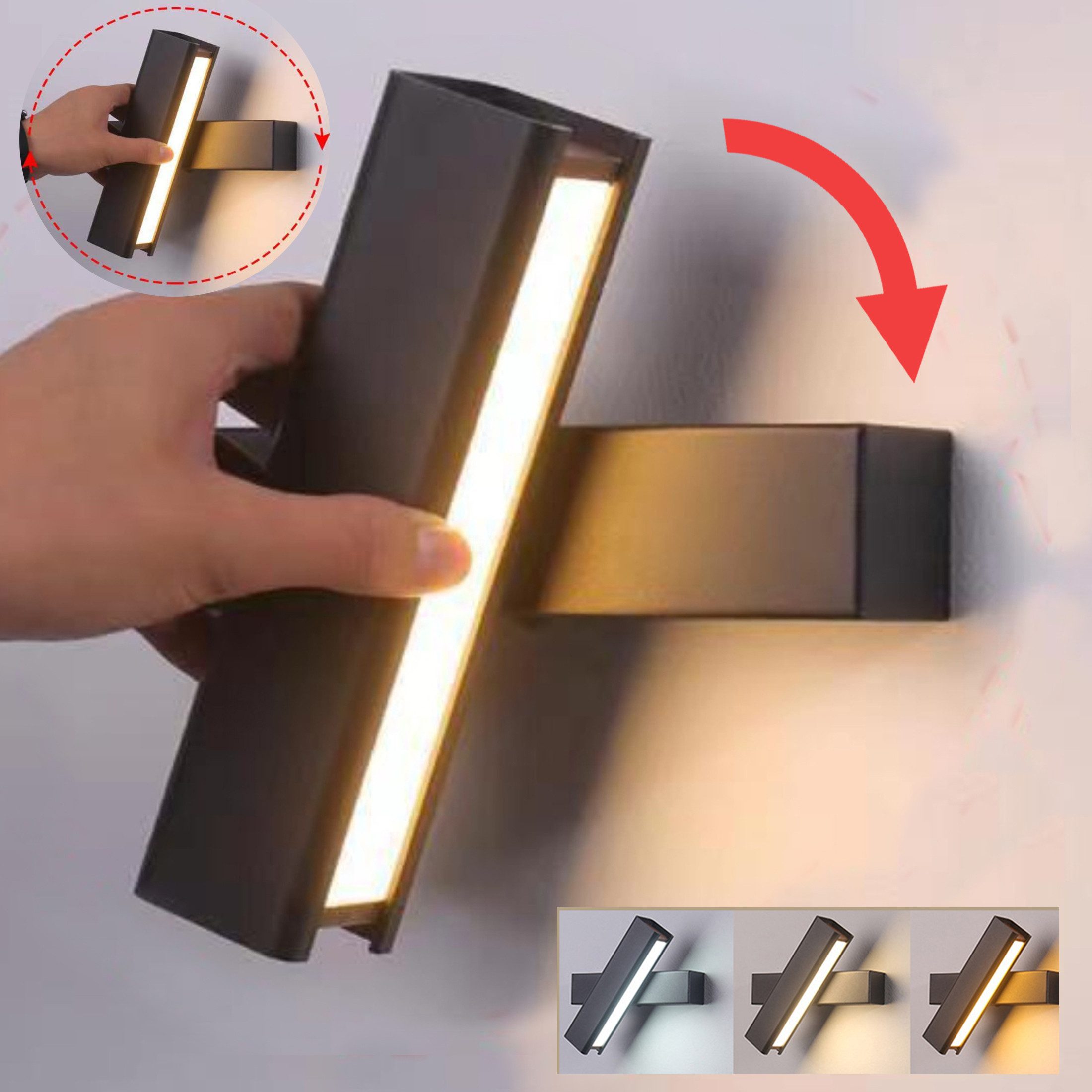 YINDN Wandleuchte 3 Farbtemperatur-Wandlampe, 350° Drehbar günstig online kaufen