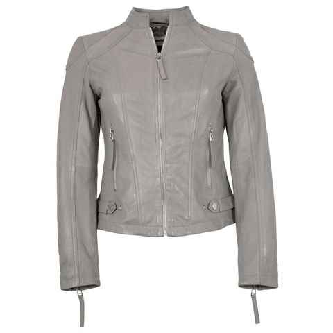 Jilani Lederjacke Imala#KJ Jilani - Damen Echtleder Lederjacke Lammnappa mondstein grau