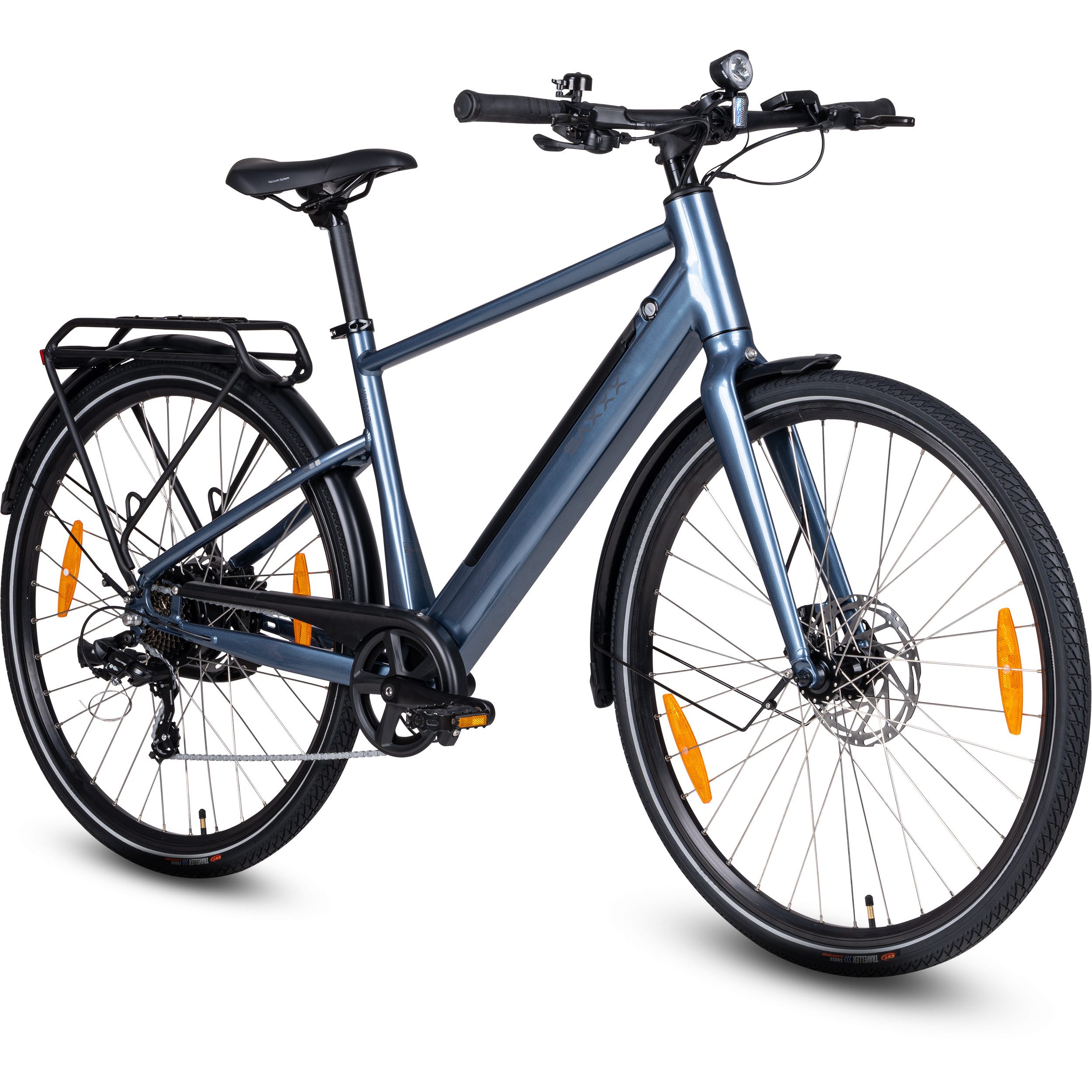 SAXXX E-Bike Cityrad 28 Zoll, 90km, nur 21,5kg, Elektrofahrrad mit Tiefeinsteiger, RH: 48cm, 7 Gang SHIMANO, Kettenschaltung, Heckmotor, 417,6 Wh, E-Cityrad, Farb-LCD, Ananda Hinterradmotor, Tektro hydr. Bremsen