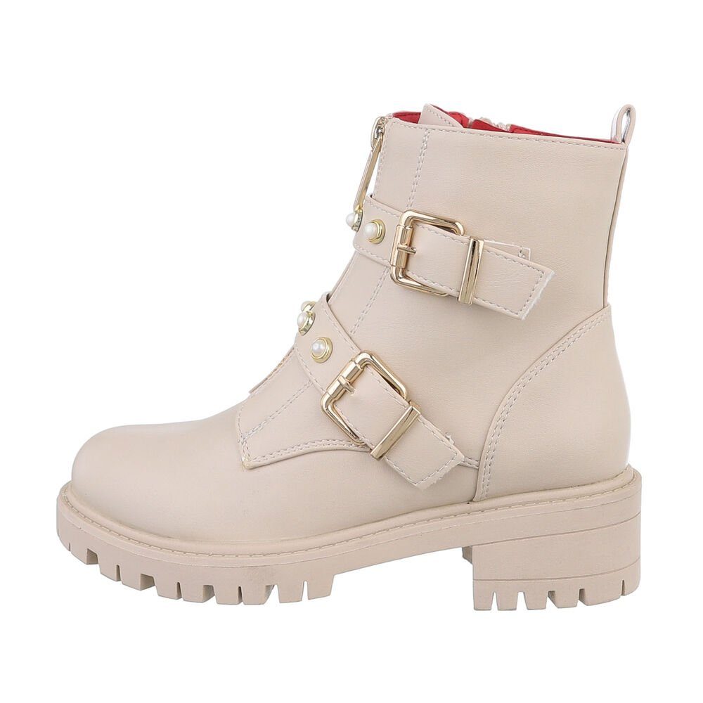 Ital-Design Kinder Biker Stiefelette (84351927) Blockabsatz Stiefeletten in Beige