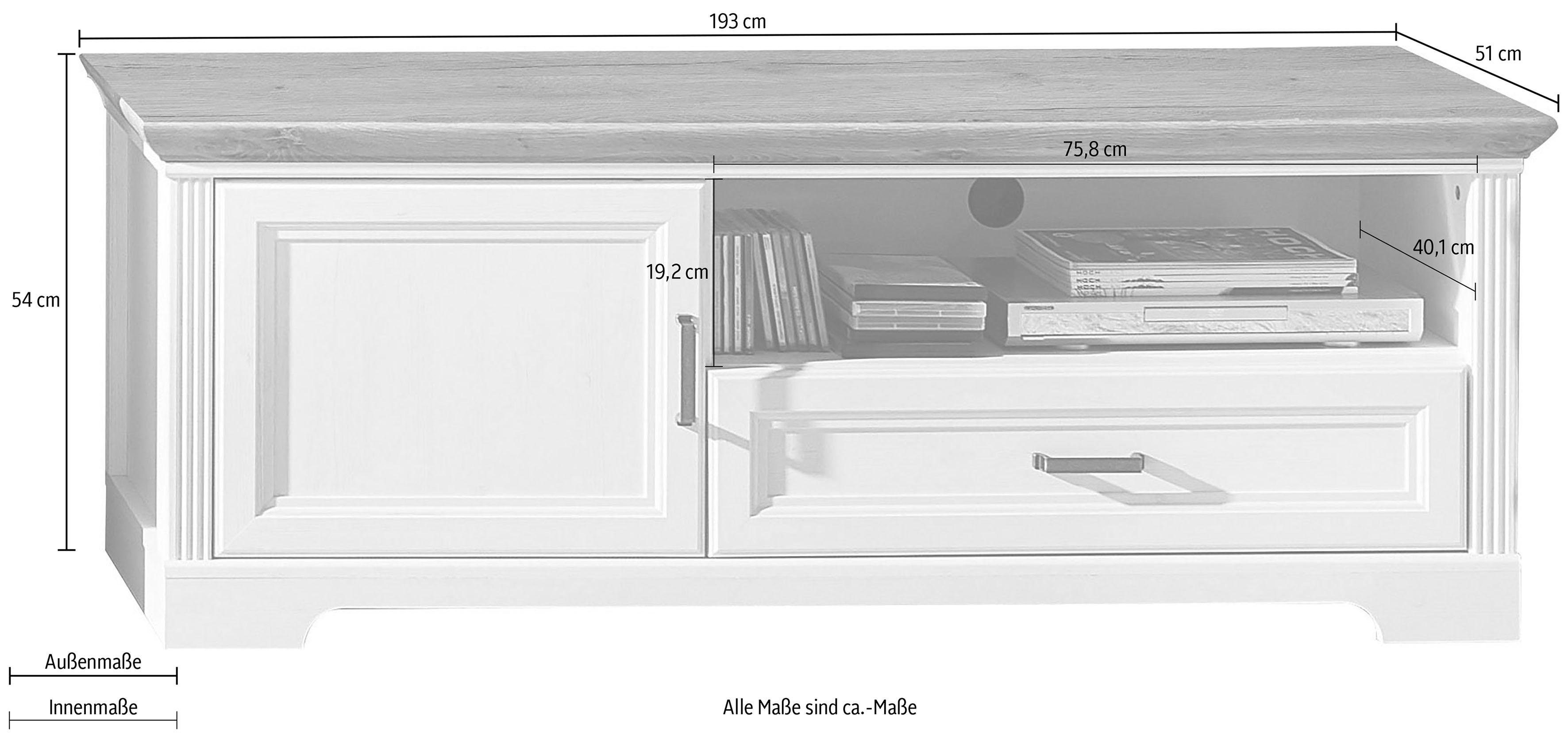 Innostyle Lowboard Jasmin, Breite 143 cm, 1 Holztür, 1 Schubkasten, 1 offenes Fach