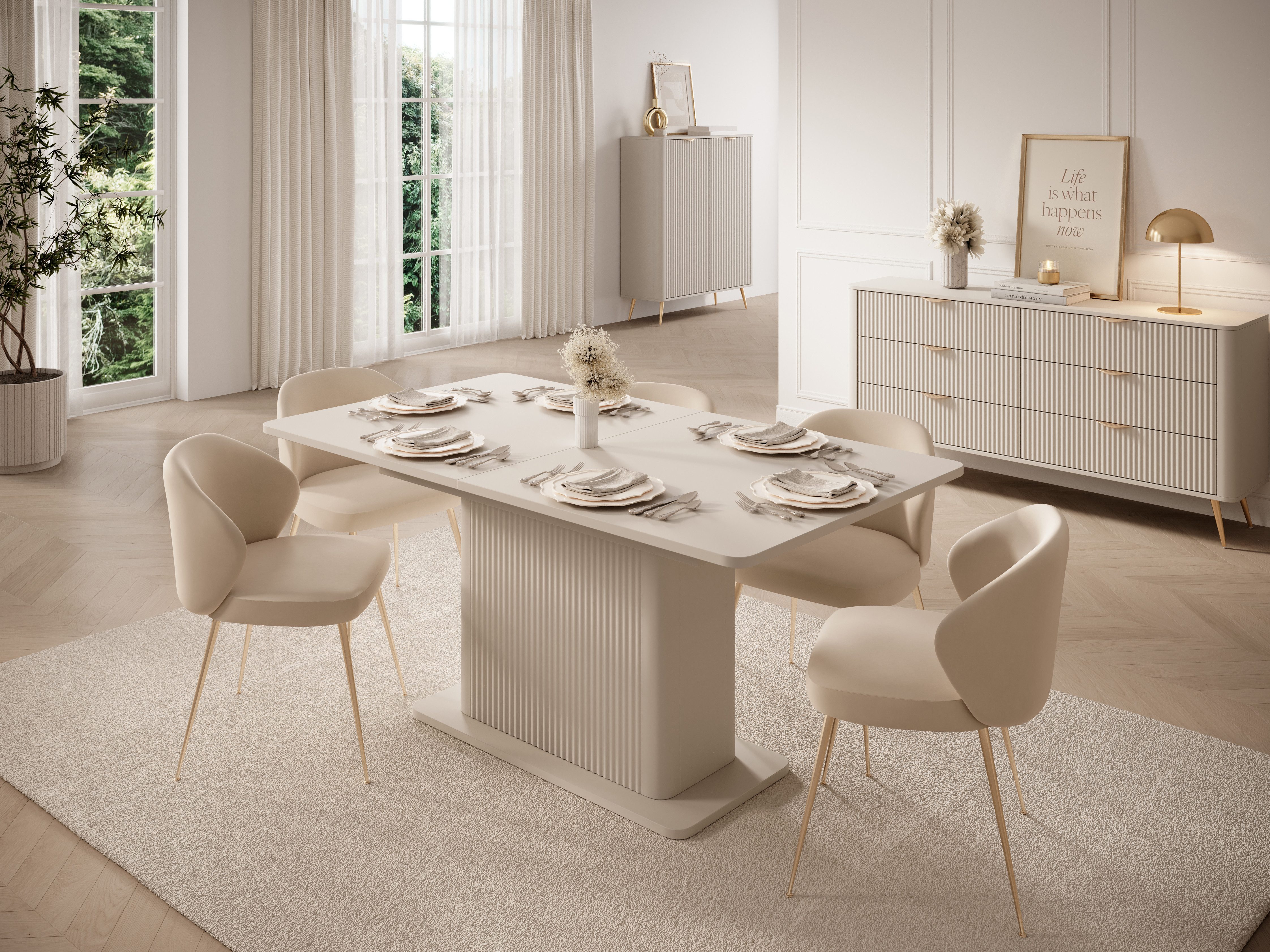Compleo Esstisch ausziehbarer Tisch 160-200 cm, Tisch für 10 Personen BELLOS, Japandi Design