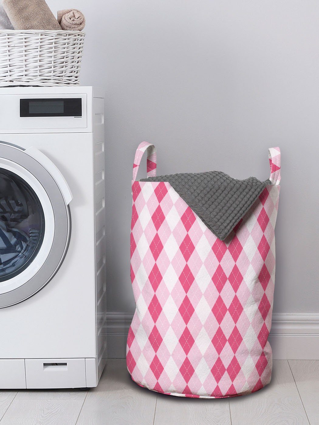 Wäschekorb Waschsalons, für pinkish Rhombus Kordelzugverschluss geometrische Wäschesäckchen Griffen Argyle mit Abakuhaus