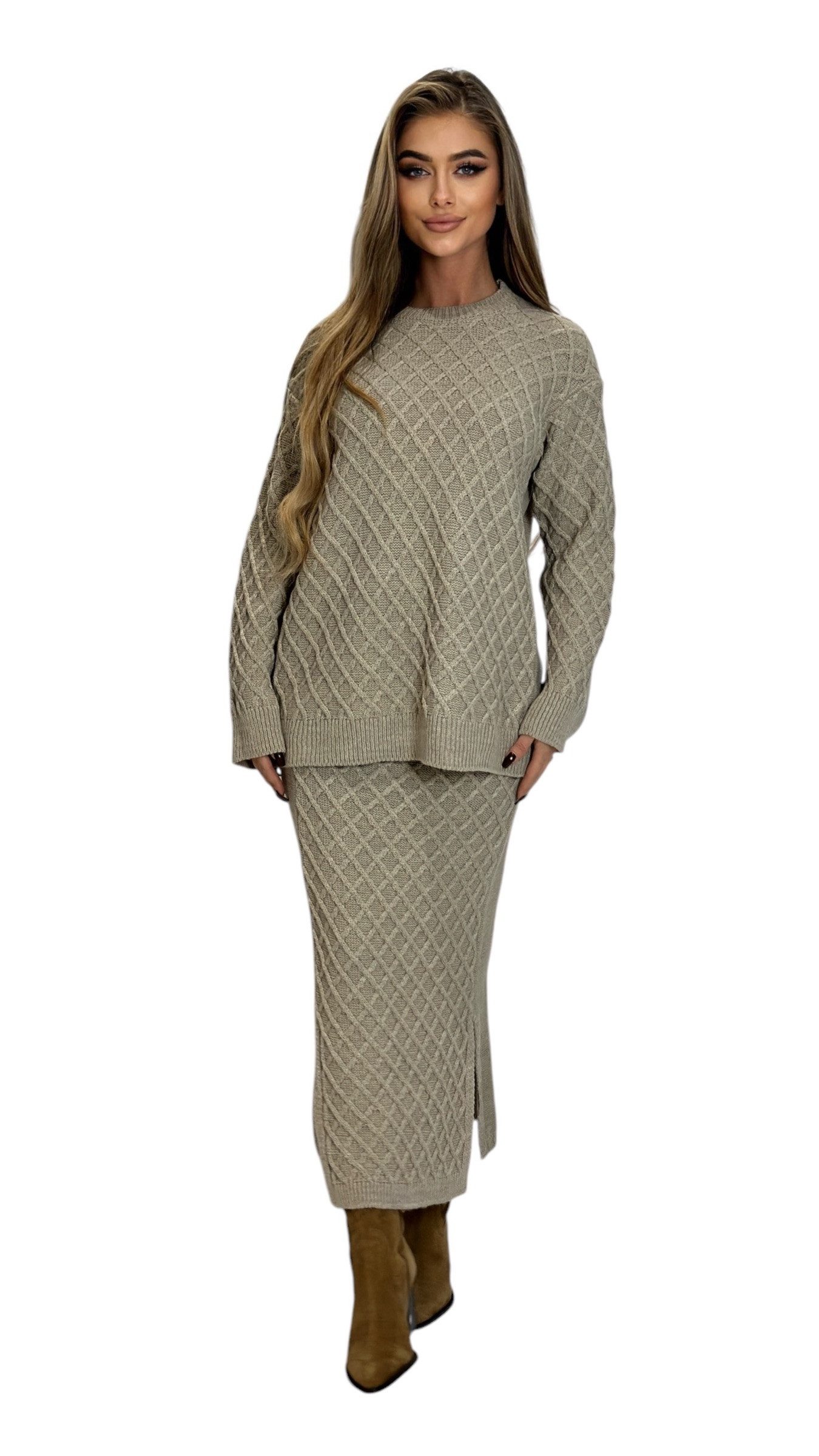 Mississhop Strickkleid Strickset Strickanzug Rock Pullover günstig online kaufen