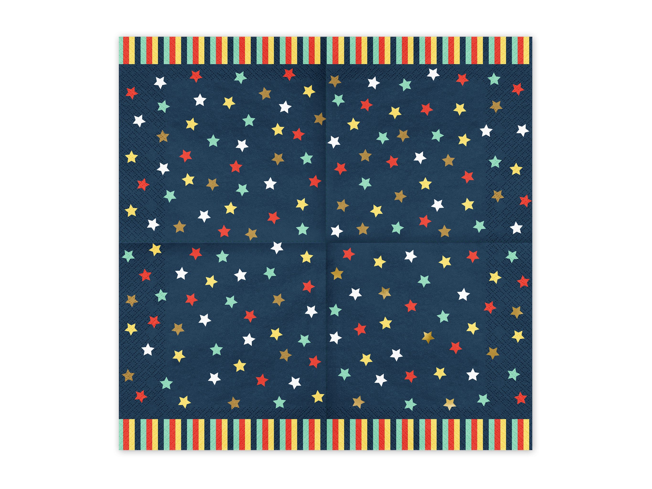 partydeco Papierserviette, Servietten Papier 33x33cm 3-lagig Sterne Motiv 12 Stück Dunkelblau