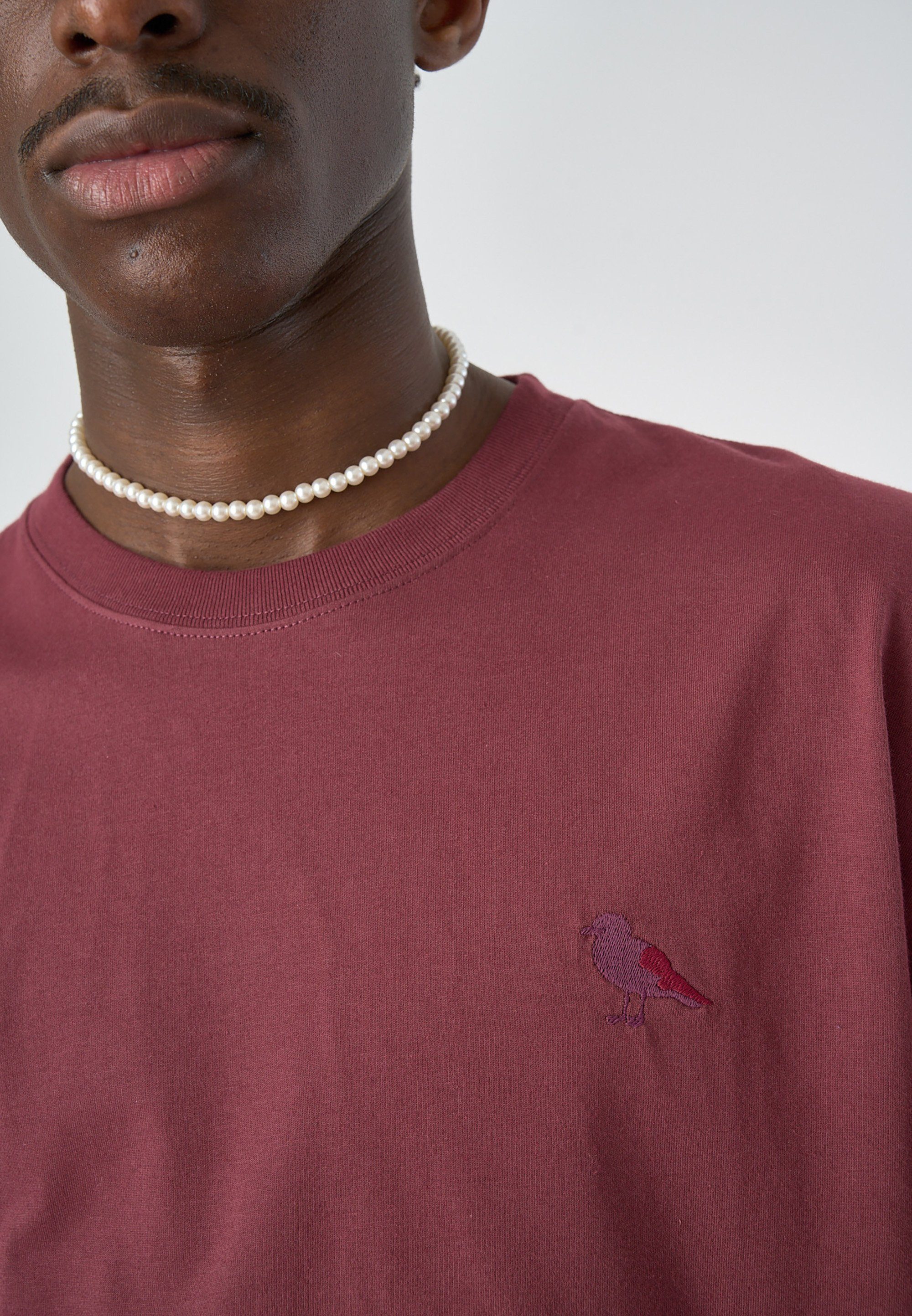 Cleptomanicx Embroidery hellgrün T-Shirt mit Mono Gull lockerem Schnitt