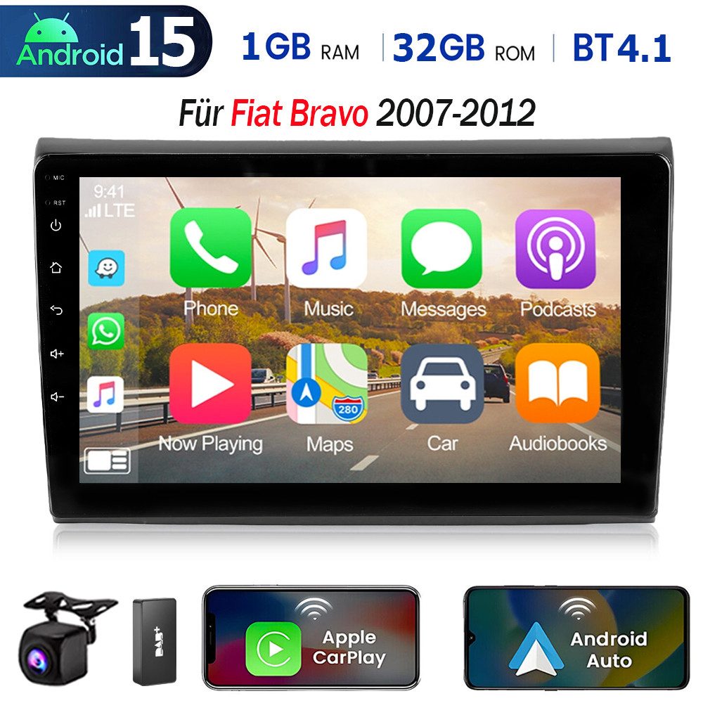 DAB+ 64G Android 15 2 DIN Für Fiat Bravo II 2007-12 Carplay GPS Navi Autoradio