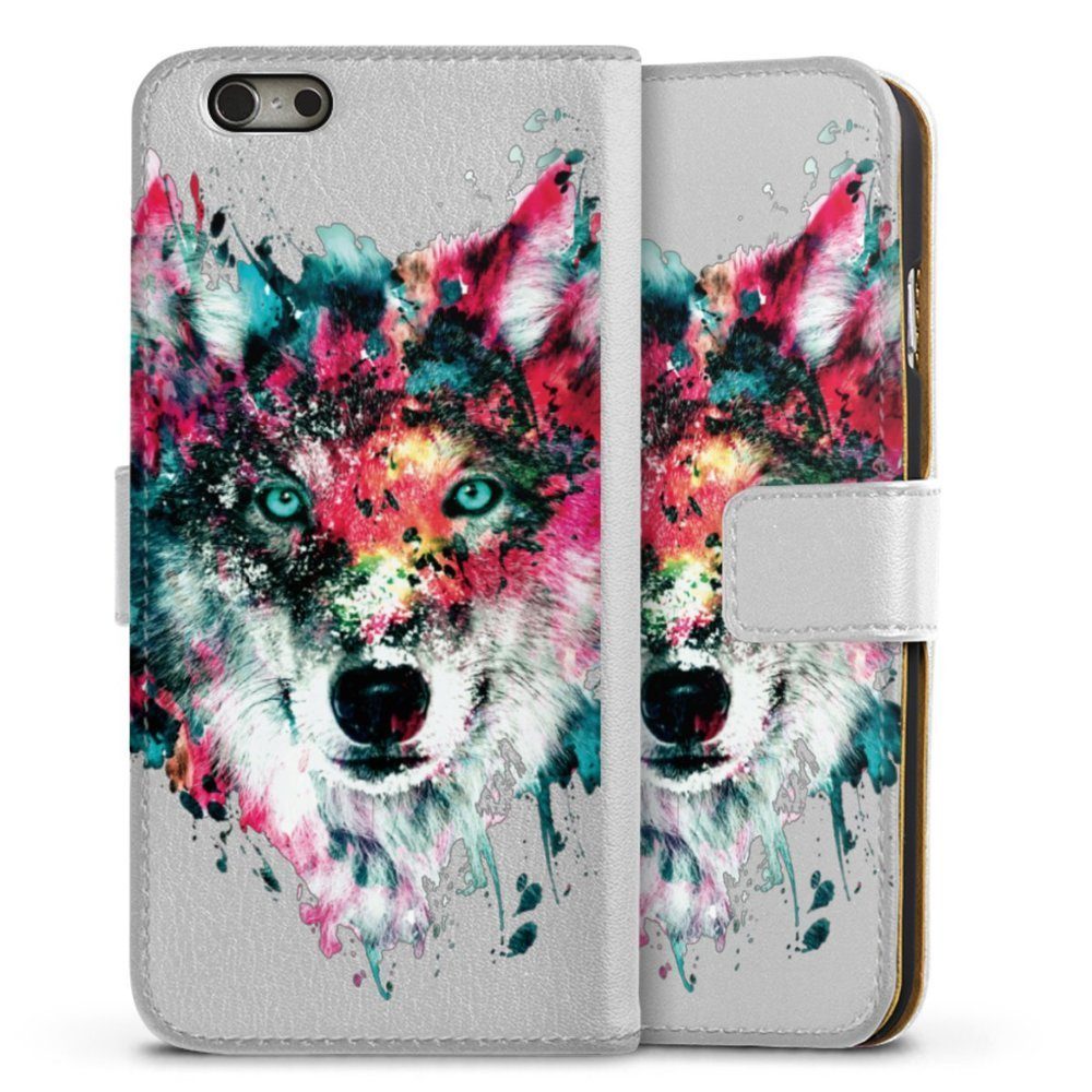 DeinDesign Handyhülle Riza Peker Wolf bunt Wolve ohne Hintergrund, Apple iPhone 6 Hülle Handy Flip Case Wallet Cover Handytasche Leder