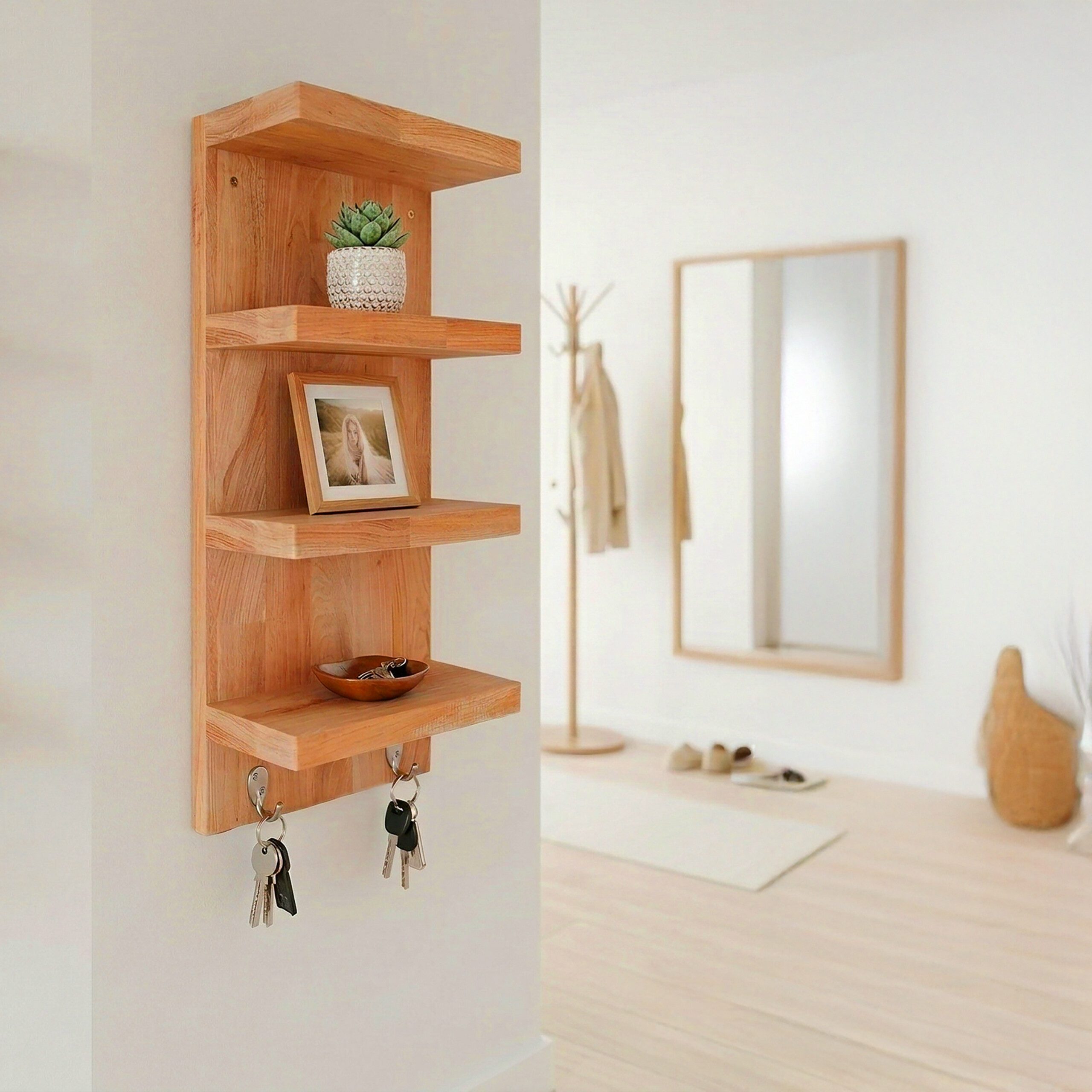 relaxdays Badregal Wandregal Bad mit 4 Ablagen & 2 Haken, 1-tlg. – Bild 5 von 5