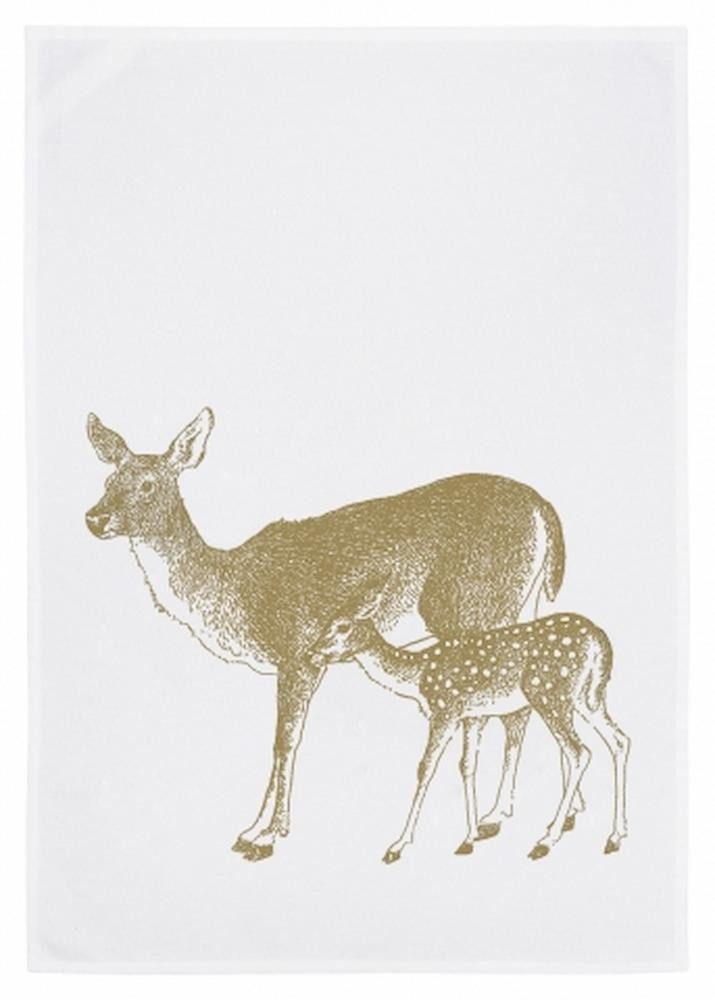 17;30 Hamburg Geschirrtuch Reh, Gold, (1-tlg), 50x70cm, Siebdruck