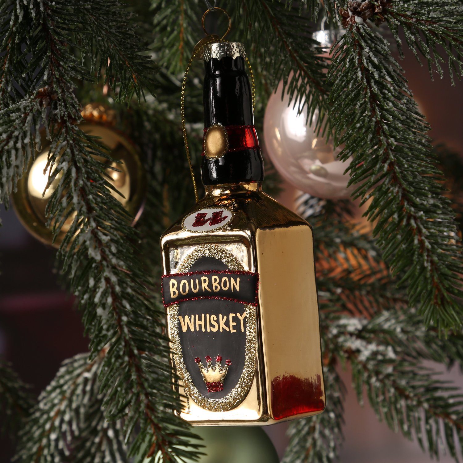 14,2cm MARELIDA BOURBON WHISKEY Glas H: Weihnachtsbaumschmuck Flasche Christbaumschmuck