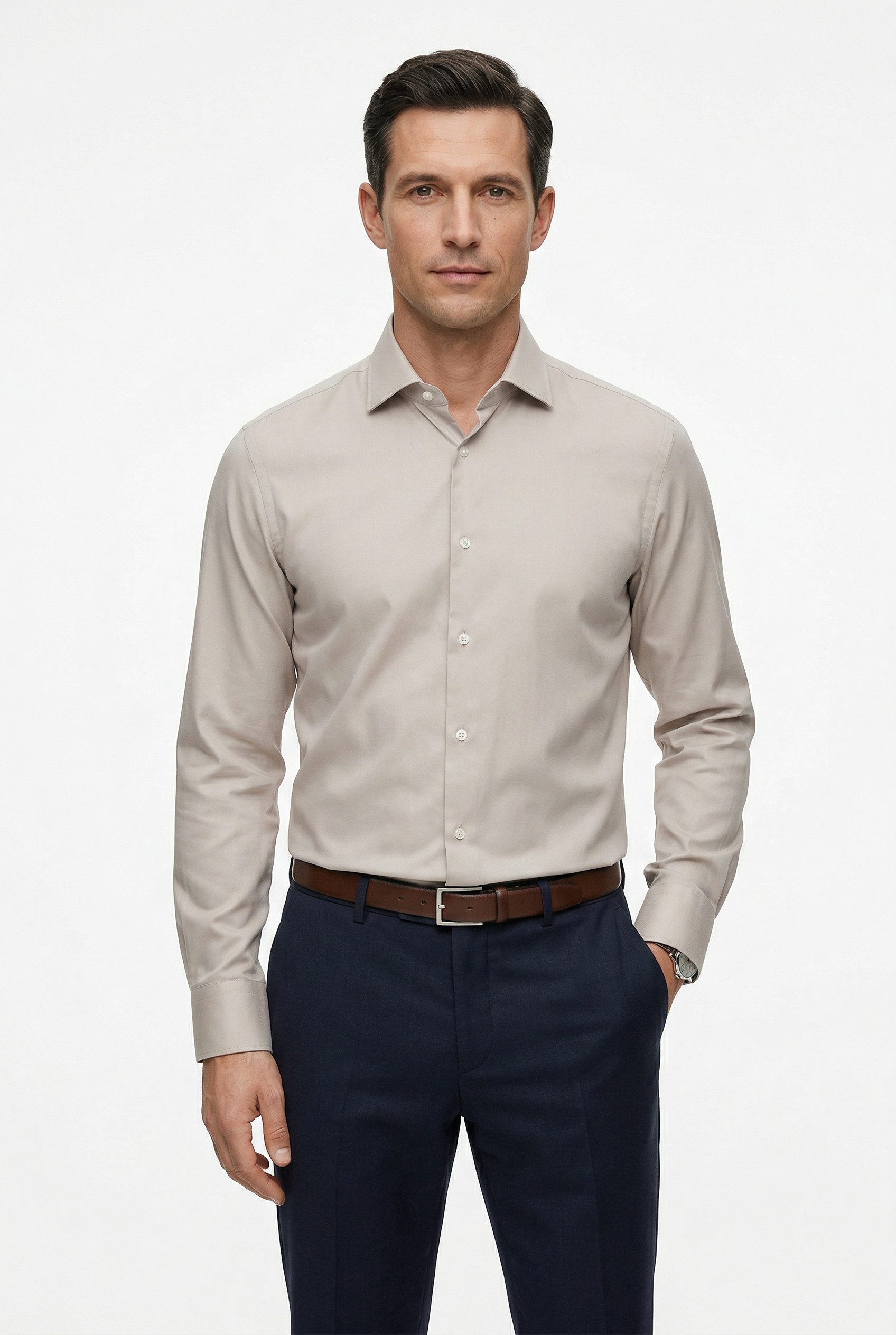 BOSS Businesshemd HANK Slim-Fit, aus funktionalem Stretch-Twill, Kentkragen
