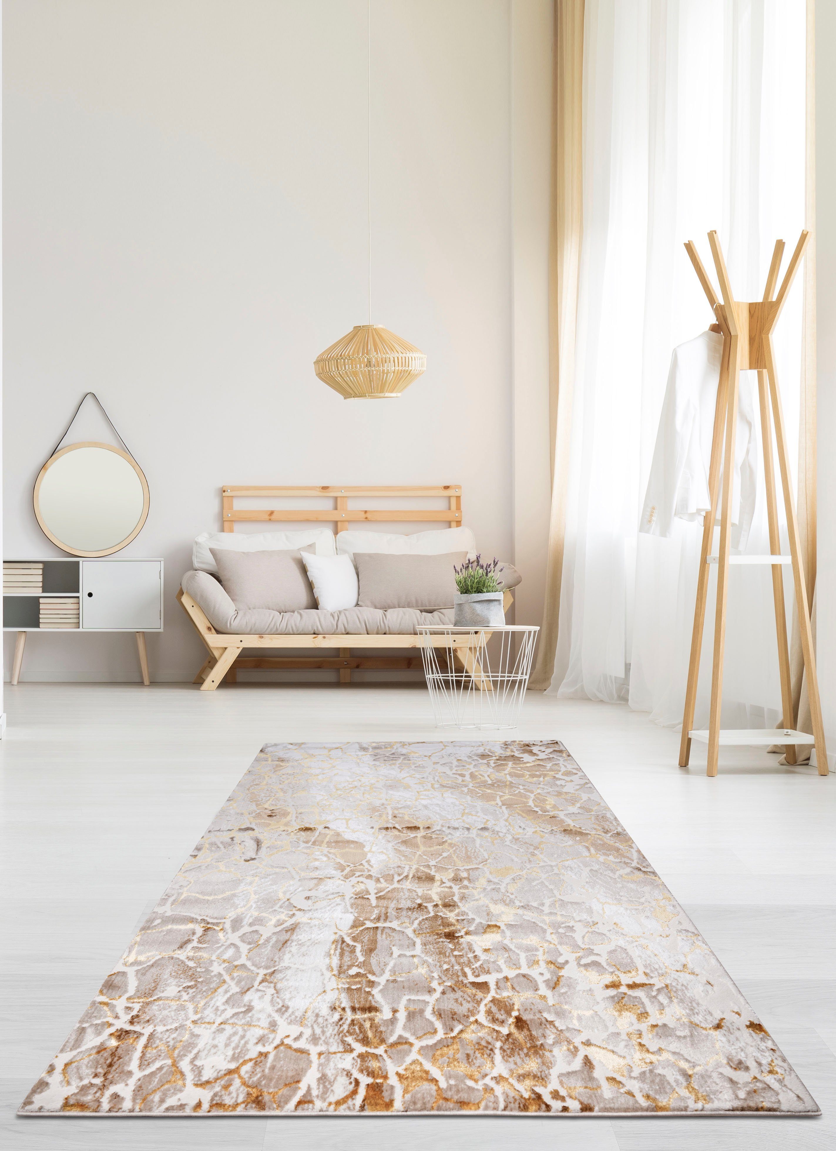 Teppich Sander, Leonique, rechteckig, Höhe: 24 mm, modernes Design, Teppiche  in Marmor-Optik, mit goldfarbenen Akzenten