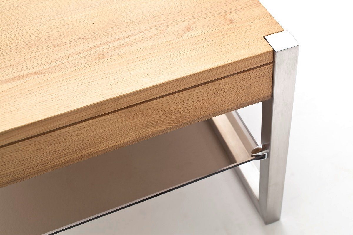 MCA furniture Couchtisch Couchtisch Migel, Asteiche massiv, mit Glasplatte, 65x65, Eiche (no-Set), Breite 65 cm,Tischplatte aus Massivholz