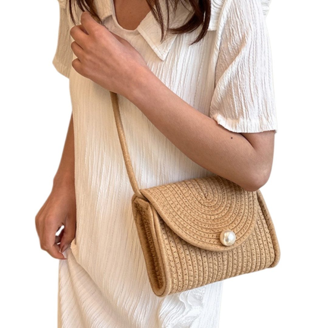 Bwecuy Umhängetasche Strohtasche Damen Boho Handytasche Vintage Strandtasche Clutch, Strand Handtasche Crossbody Tasche für Damenreisen und Urlaub