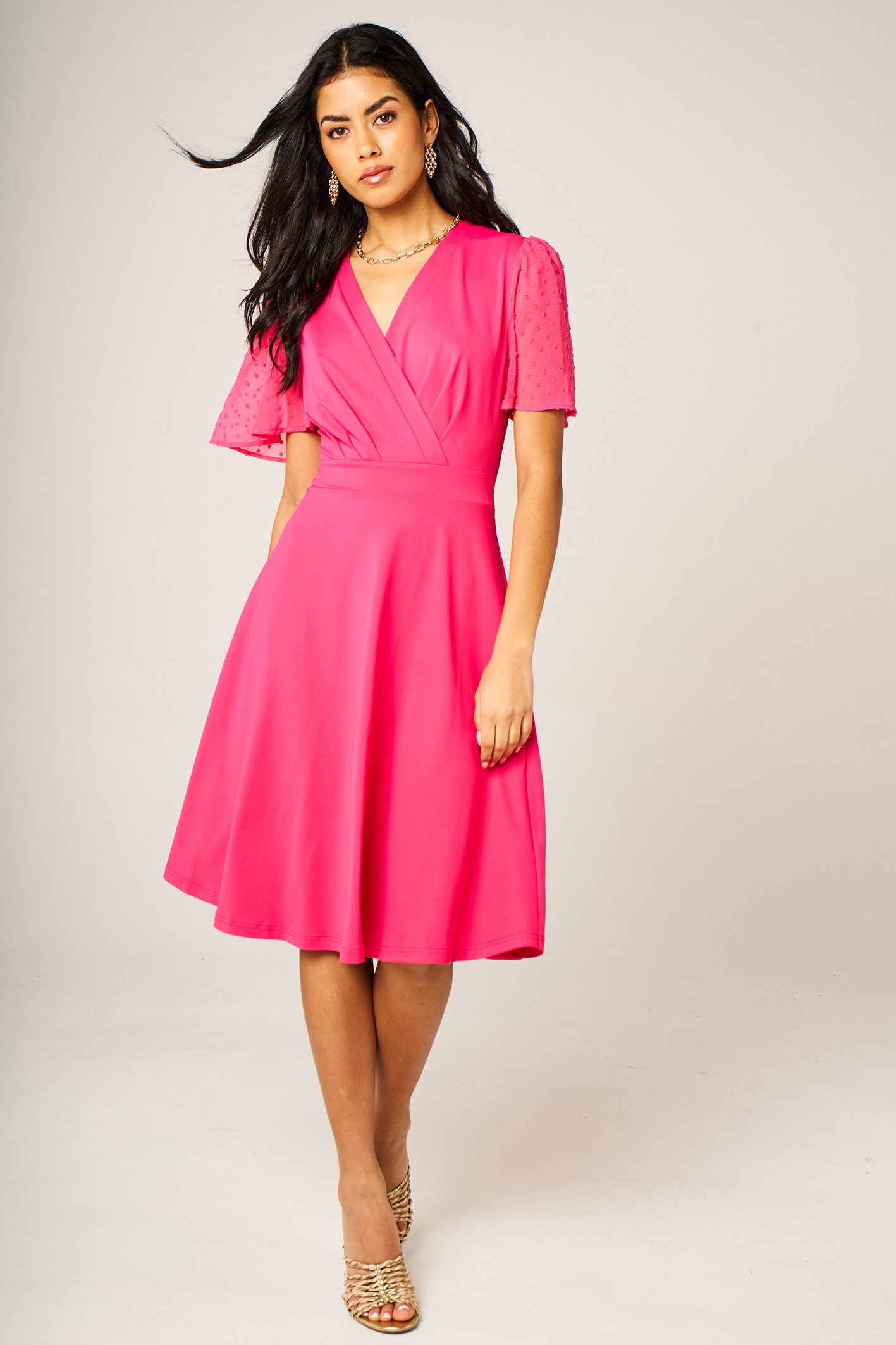 FS Collection Sommerkleid Damen Midikleid Sommerkleid Freizeitkleid Wickeloptik Kurzarm Elegant (XS (EU:36 / UK:8) · S (EU:38 / UK:10) · M (EU:40 / UK:12) · L (EU:42 / UK:14) · XL (EU:44 / UK:16) Wickeloptik, Chiffonärmel, Falten-Details