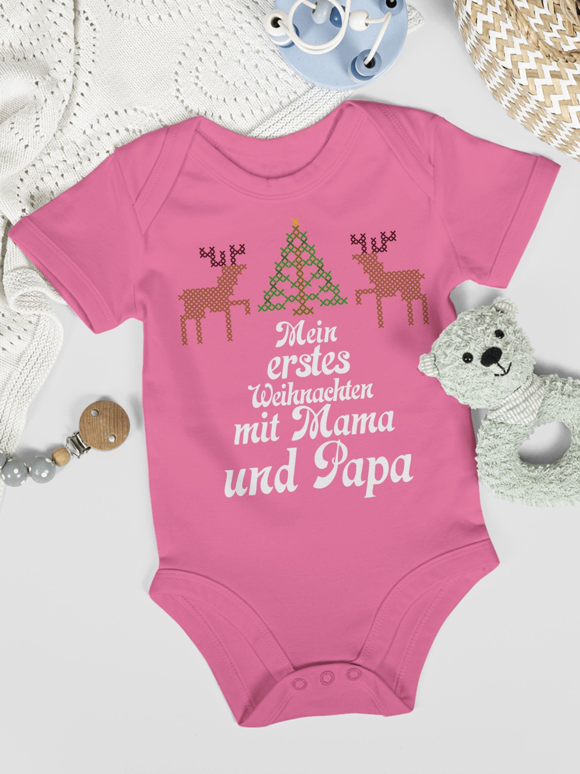 Mein Kleidung Weihnachten - Pink Rentiere Weihnachten Baby Shirtbody 1 Shirtracer Ugly sweater - erstes