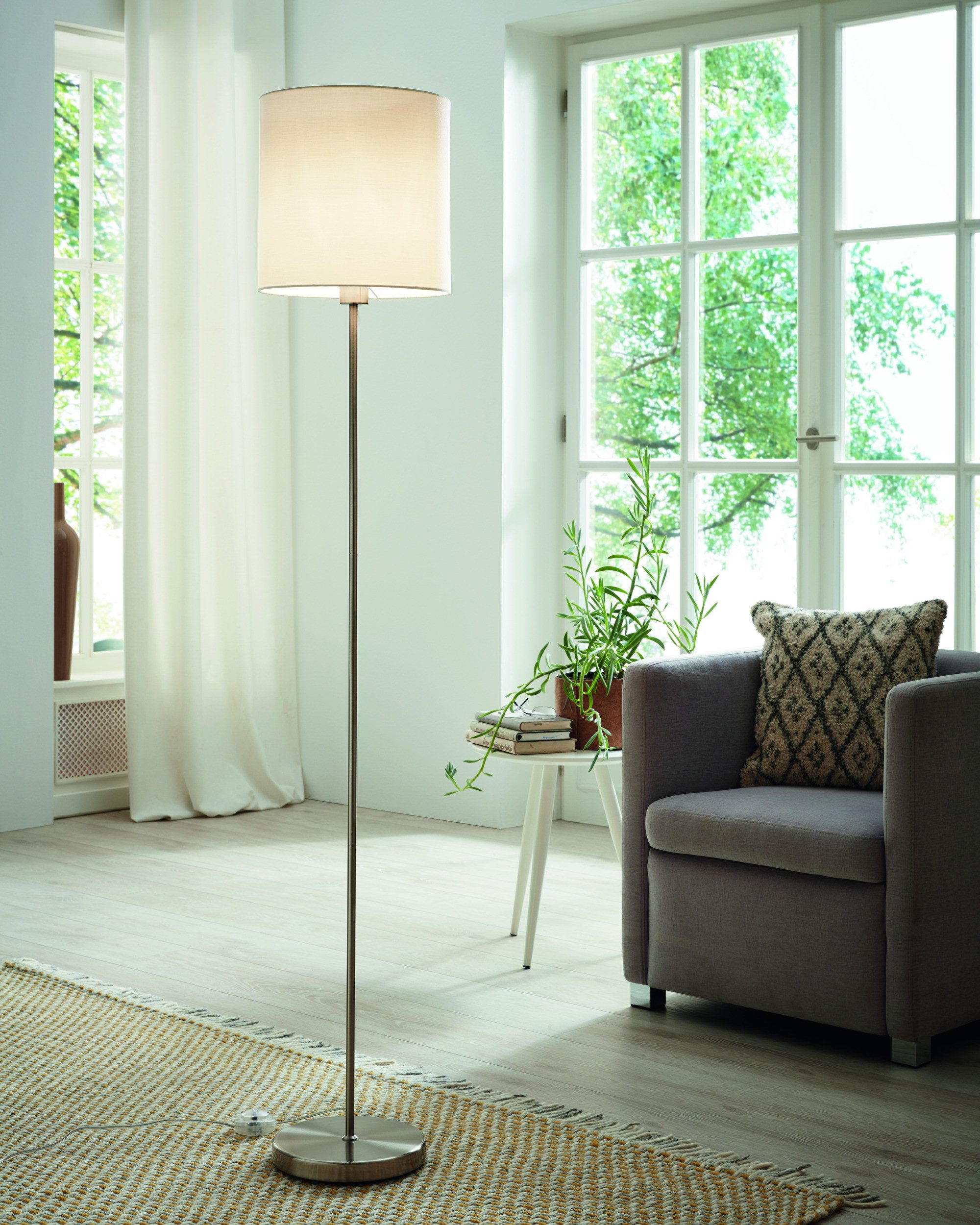 EGLO Stehlampe PASTERI Stehlampe - Stoff - Stahl - E27 - 1X60W - IP20, Ein-/Ausschalter, ohne Leuchtmittel, Standleuchte, Wohnzimmer, Esszimmer, Schalfzimmer, H157,5 x Ø28 cm