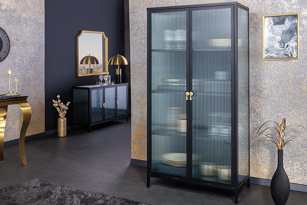 riess-ambiente Vitrine AMSTERDAM 160cm schwarz / gold - Metall, Riffelglas, günstig online kaufen