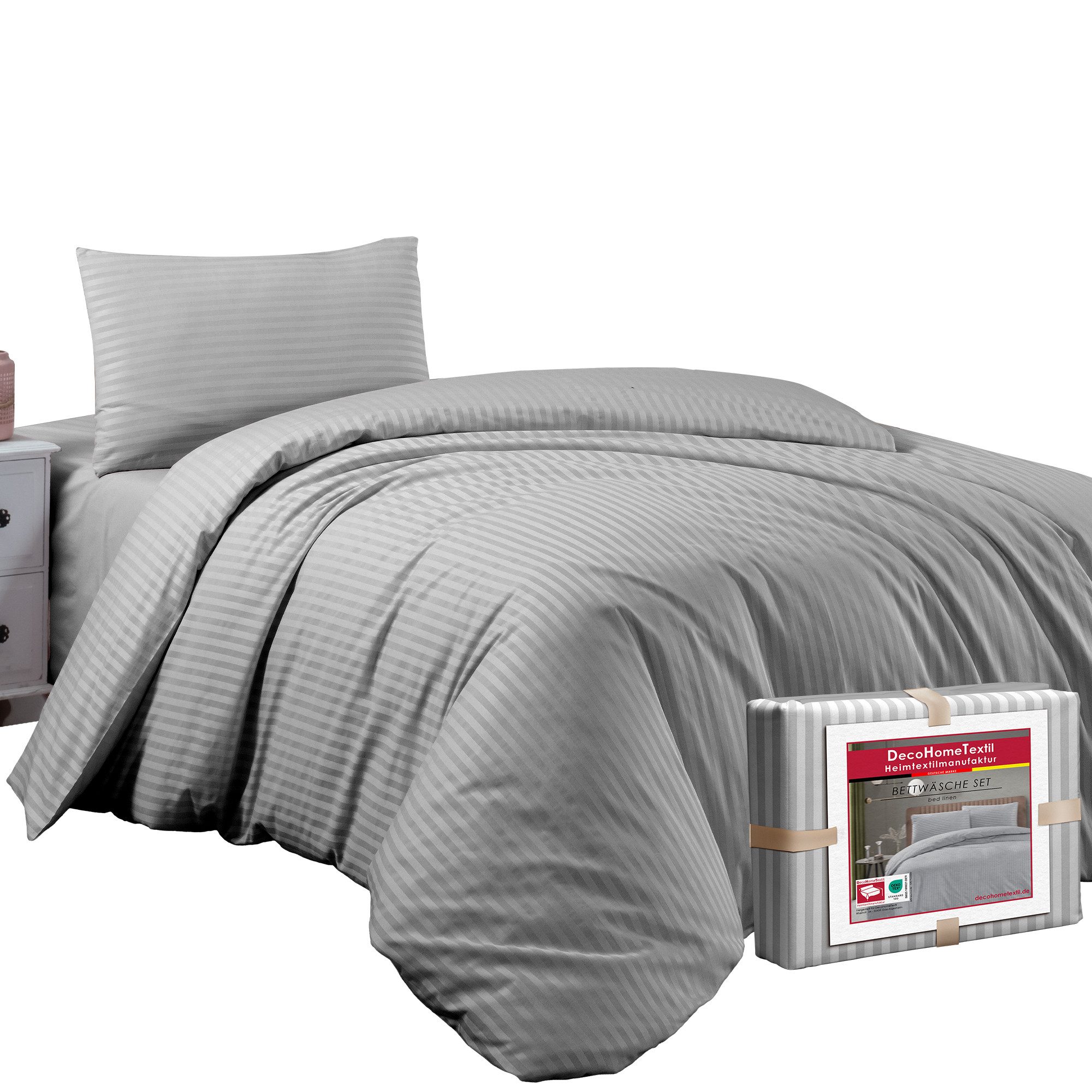 DecoHomeTextil Heimtextilmanufaktur Bettwäsche Set Bettgarnitur mit Reißverschluss Polycotton Streifen