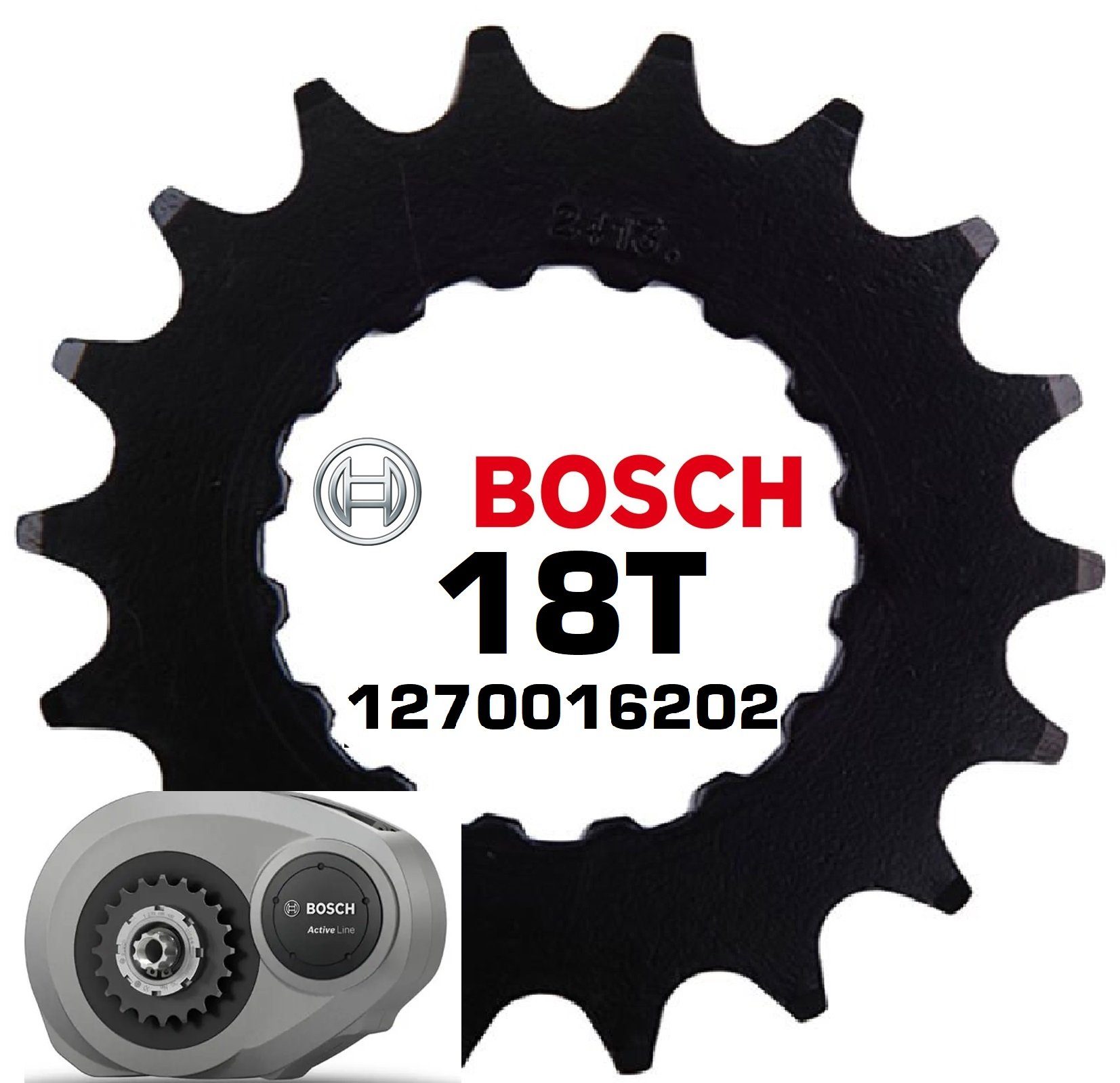 BOSCH Fahrradkurbel Bosch Ebike Active line Gen.2 Antriebsritzel 18 Zähne Kettenblatt
