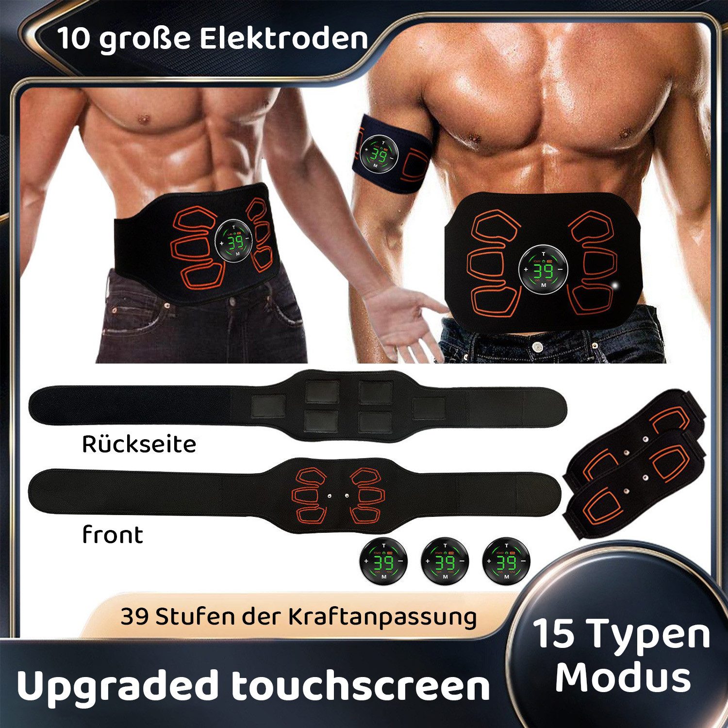 MOPUEA Bauchtrainer Bauchmuskeltrainer Bauchmuskel Trainingsmaschine (Flexible Anwendung Im Alltag, Effektives Training Mit Einstellbaren Modi), EMS Funktion, 15 Modi, 39 Intensitätsstufen, USB aufladbar, tragbar