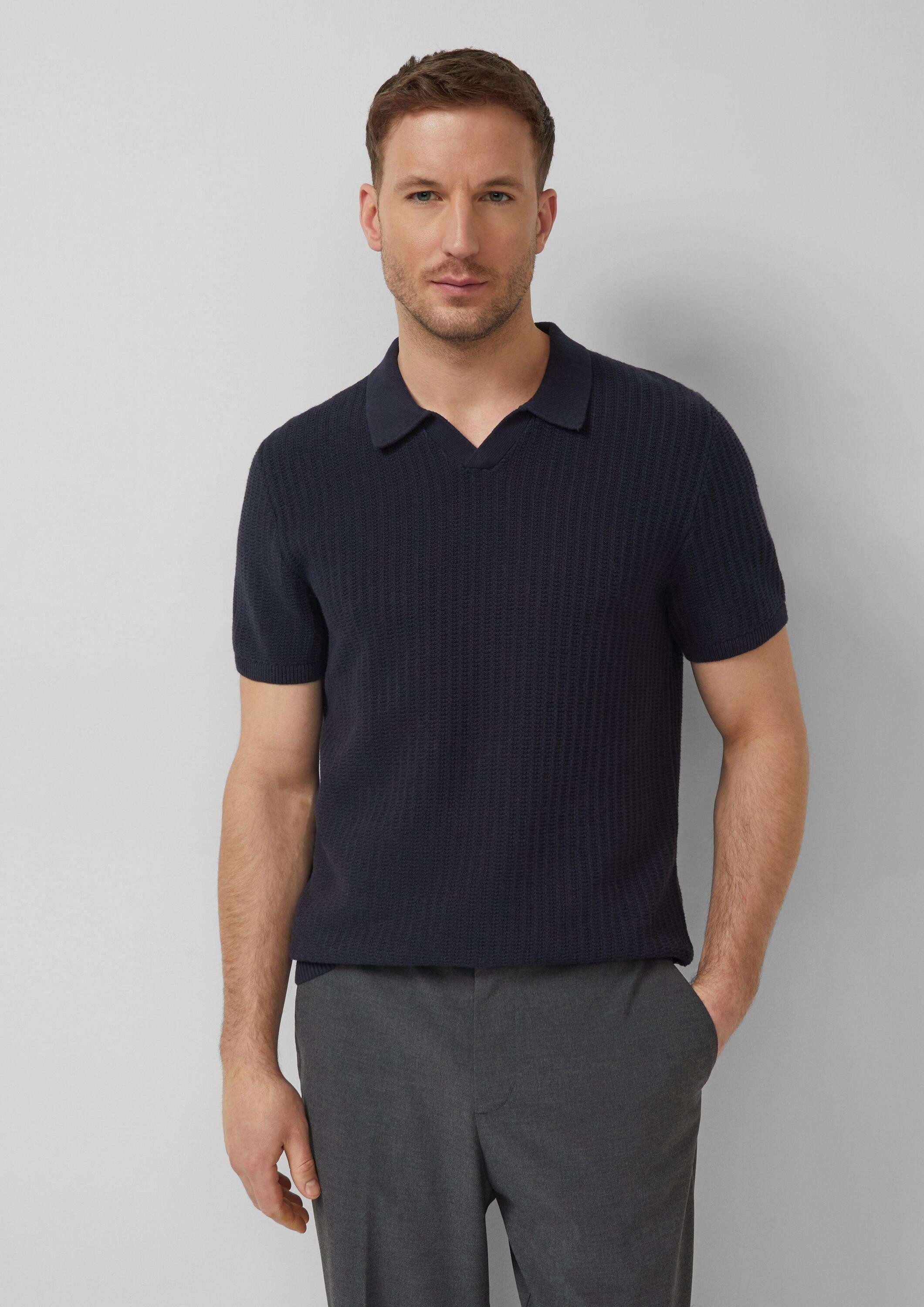 s.Oliver Kurzarmpullover Strickpullover Strukturiertes Strick-Polo mit Rippbündchen