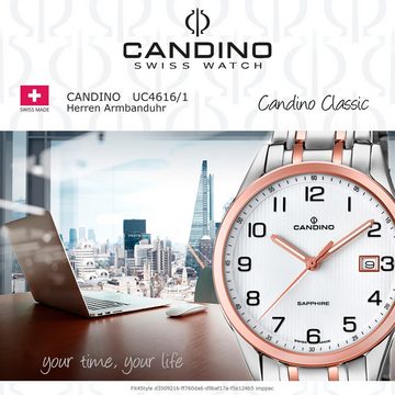 Candino Quarzuhr Candino Herren Uhr Analog C4616/1, (Analoguhr), Herren Armbanduhr rund, Edelstahlarmband roségold, silber, Elegant