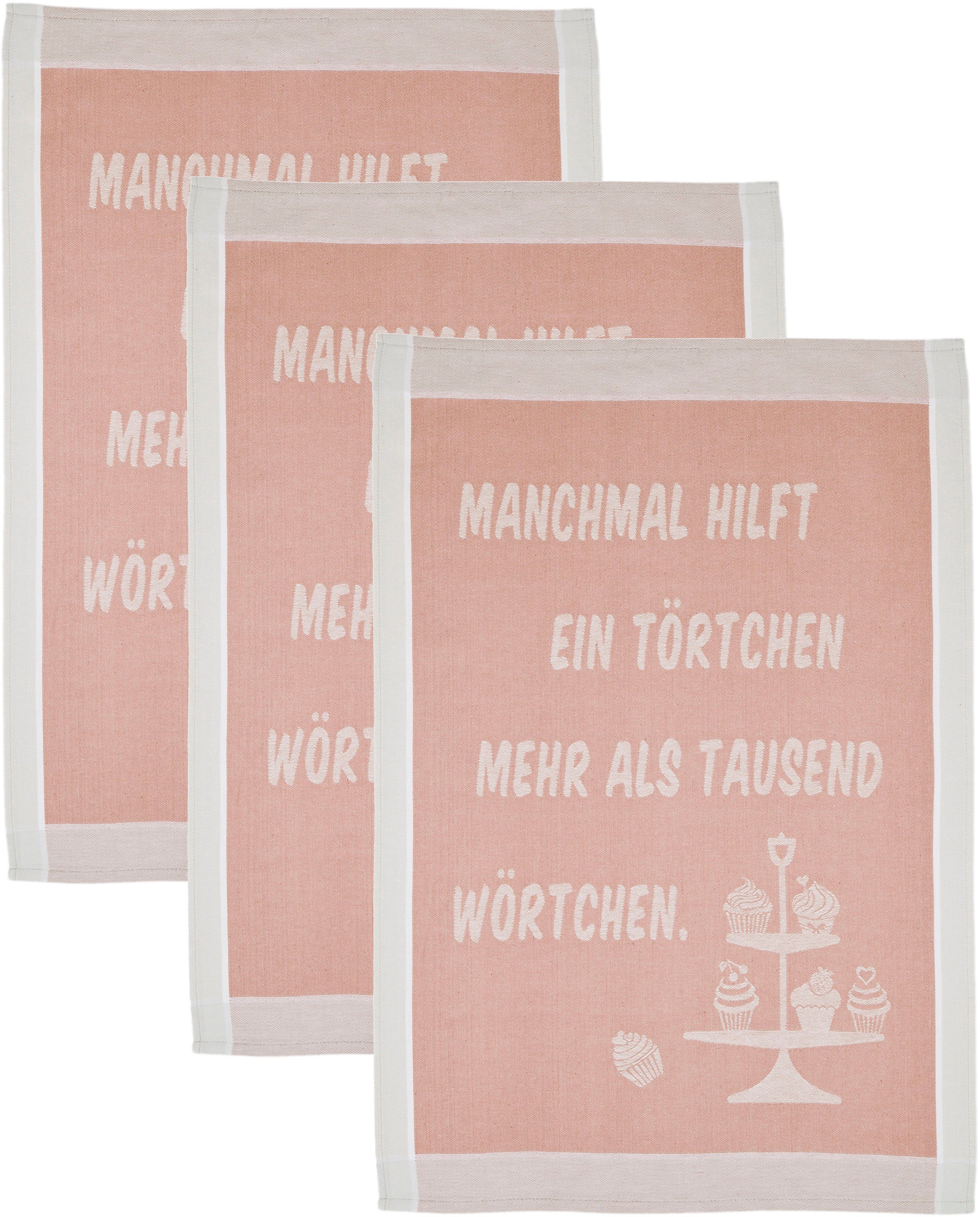 100% ein Wörtchen, mehr tausend (Set, Manchmal hilft als aus Baumwolle Geschirrtuch Sprüchetuch, 3-tlg), Törtchen ROSS