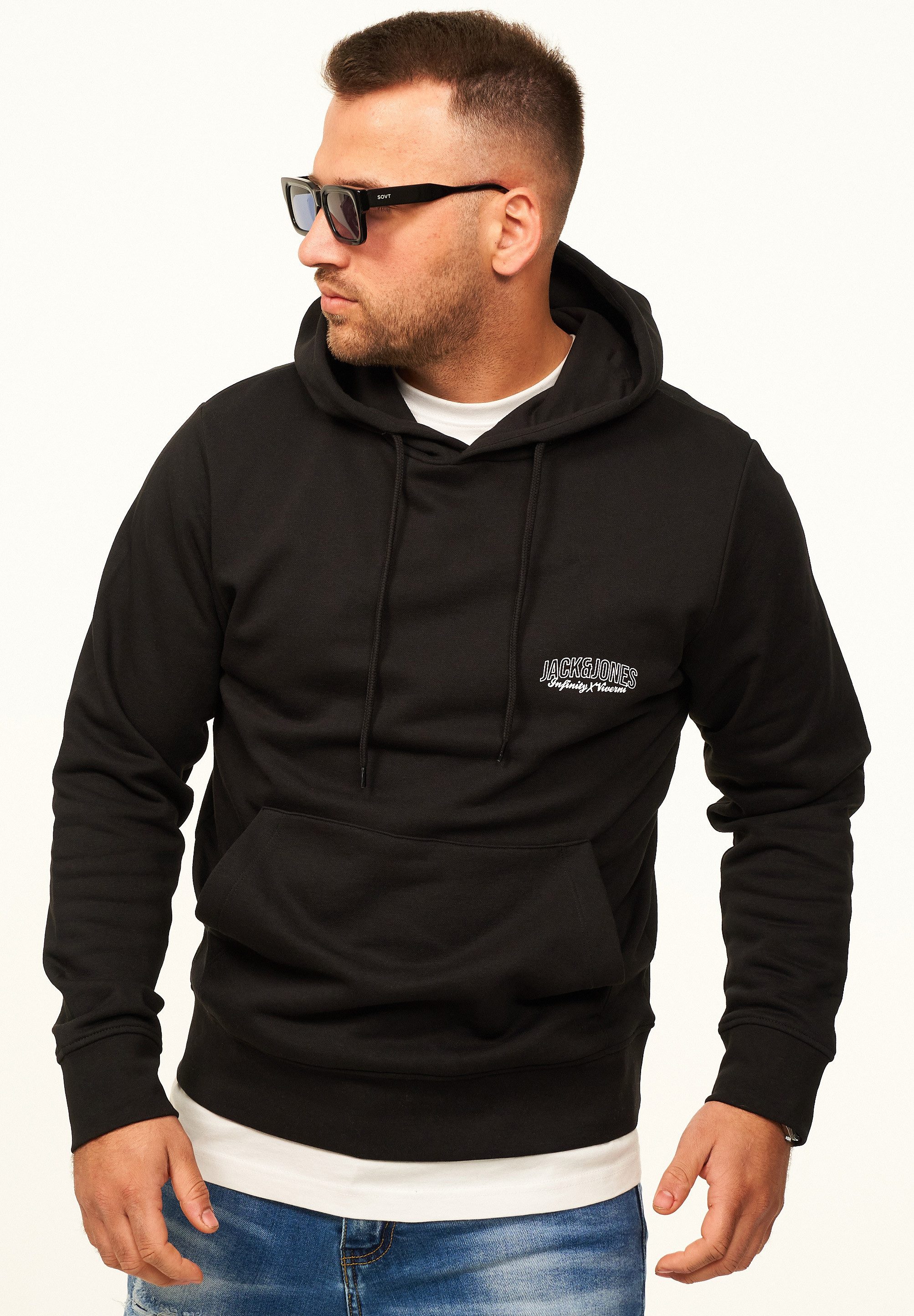 Jack & Jones Hoodie Pullover als Kapuzenpullover im Regular Fit - Sweatshirt für Herren Männer Sweatpullover mit Logo-Print aus Baumwollmischung