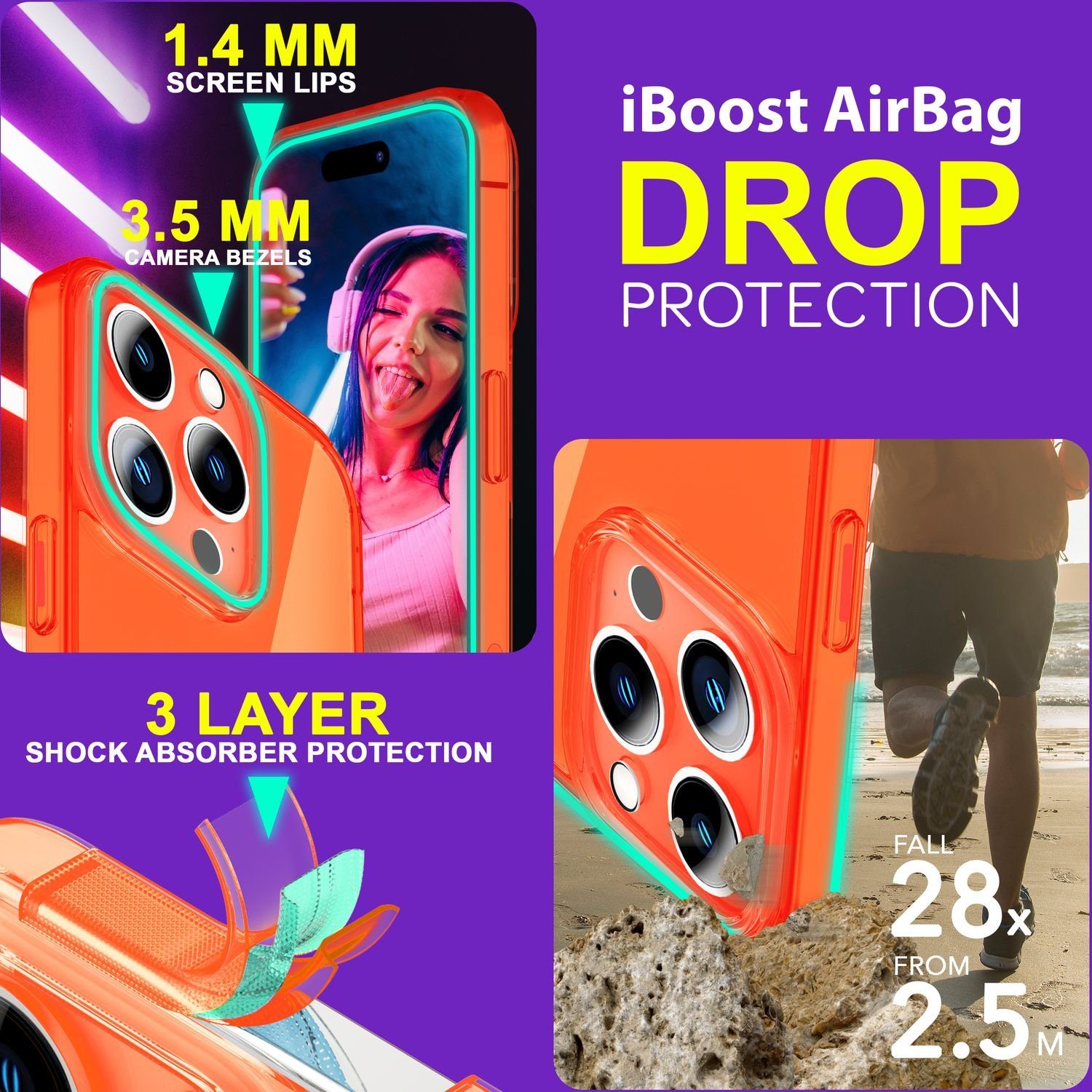 Nalia Smartphone-Hülle Apple iPhone 15 Pro 15,5 cm (6,1 Zoll), Klare Neon Silikon Hülle / Bunt / Durchsichtig Transparent / Slim Case