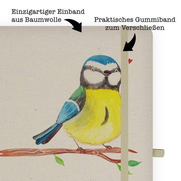 Mr. & Mrs. Panda Notizbuch Vogel Blaumeise - Transparent - Geschenk, Schreibbuch, Ostergeschenke Mr. & Mrs. Panda, Personalisierbar