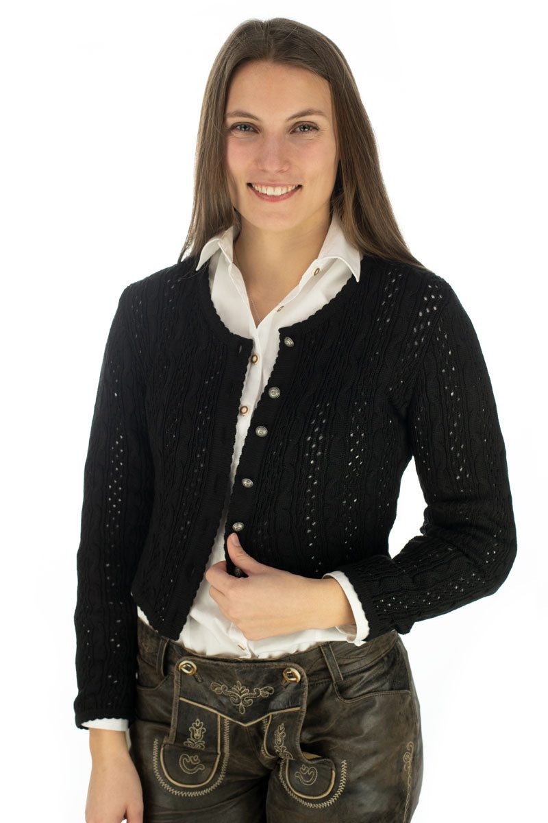 OS Trachten Strickjacke Tikepe sehr kurz geschnittene Trachtenjacke mit Strickmuster