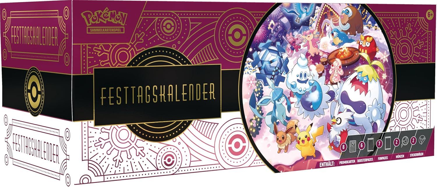 POKEMON JUEGO DE CARTAS Adventskalender Festtagskalender 25 (8 hologr. Karten, 6 Booster, 7 Funpacksи больше) (1-tlg)