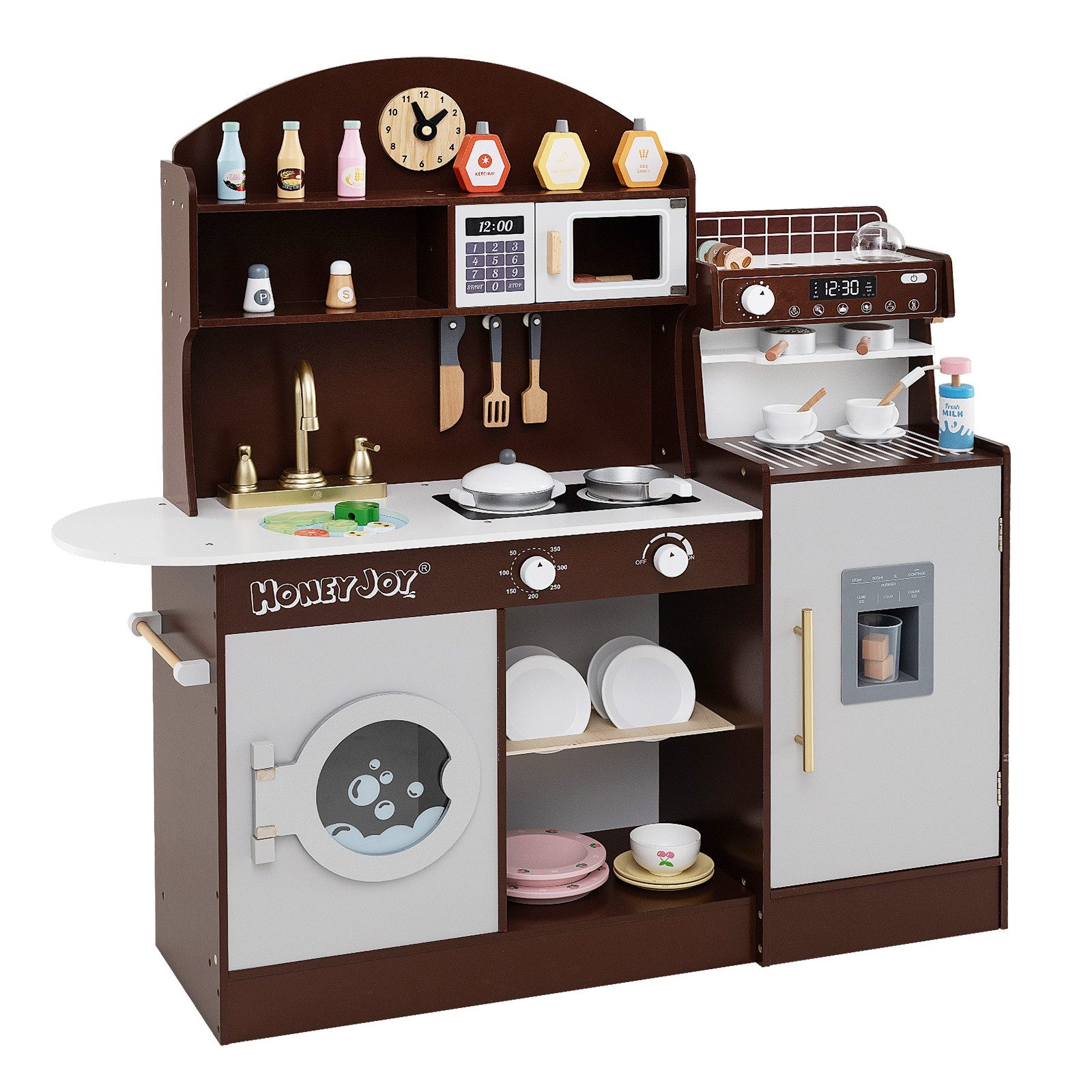 COSTWAY Spielküche Holz, Kinderküche mit Mikrowelle, günstig online kaufen