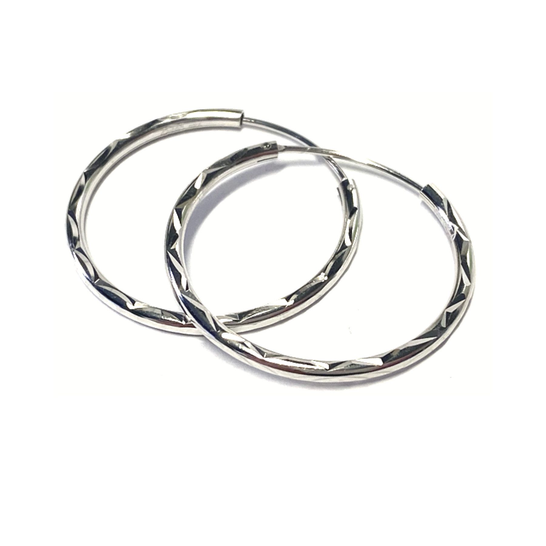 Paar Creolen Creolen 30 mm 925 Silber rhodiniert diamantiert schmal Ohrring