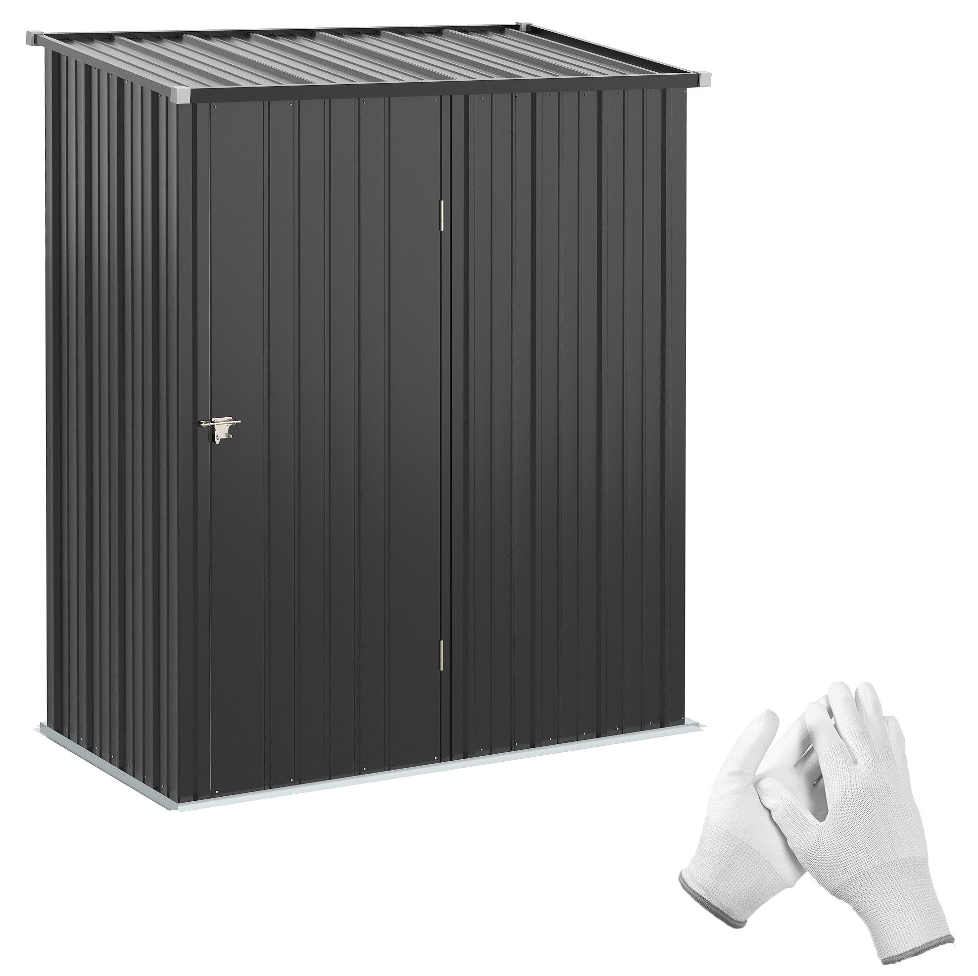 REDOM Gerätehaus Gartenhaus Geräteschrank Schwarz 161,5x94,5x196 cm, BxT: 161.5x94.5 cm, (Packung, 1 St., Gartenhaus zur Aufbewahrung von Werkzeugen für Garten & Terrasse), Aufbewahrungsschrank Metall mit Schloss und Pultdach Garten