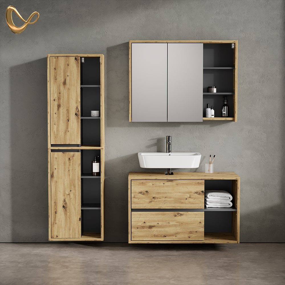 Livinity® Badmöbel-Set Vomano, Artisan-Eiche/Anthrazit, 3 Teile günstig online kaufen